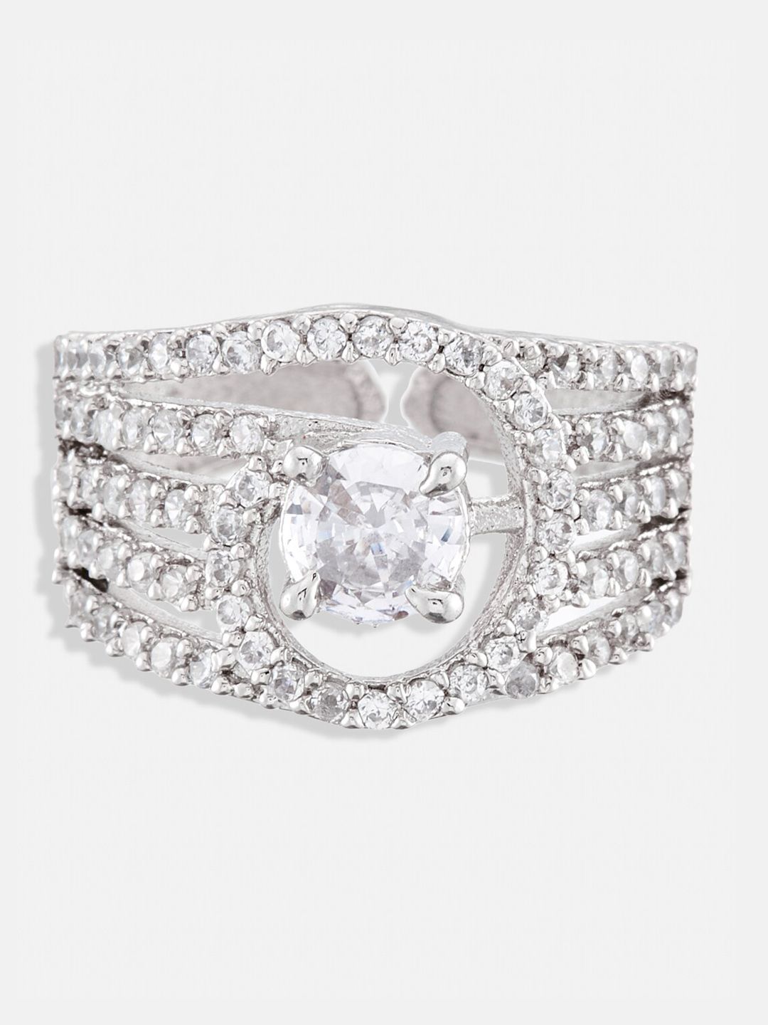 ATIBELLE Set of 3 Cubic Zirconia Stone Studded Adjustable Finger Rings