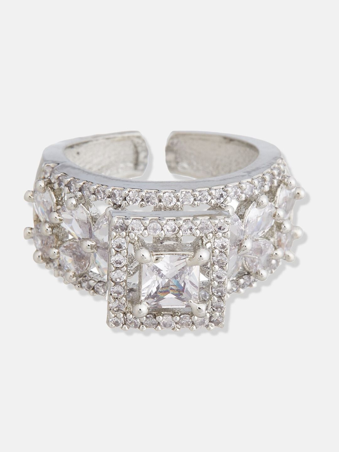 Atibelle Set of 3 Silver-Plated Cubic Zirconia Studded Finger Rings