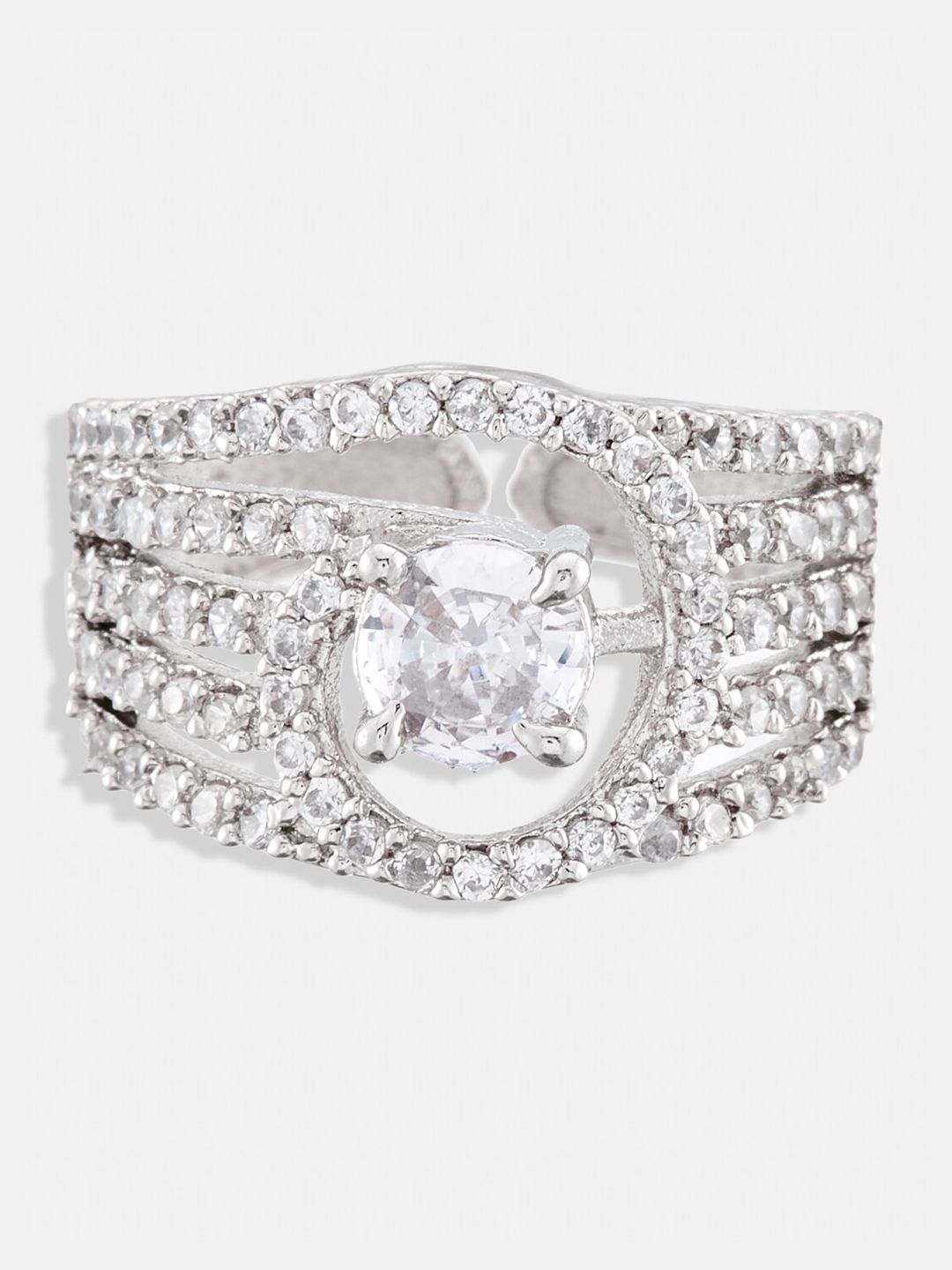 Atibelle Set of 3 Silver-Plated Cubic Zirconia Studded Finger Rings