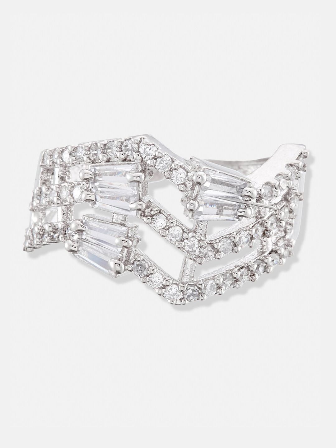Atibelle Set of 3 Silver-Plated Cubic Zirconia Studded Finger Rings