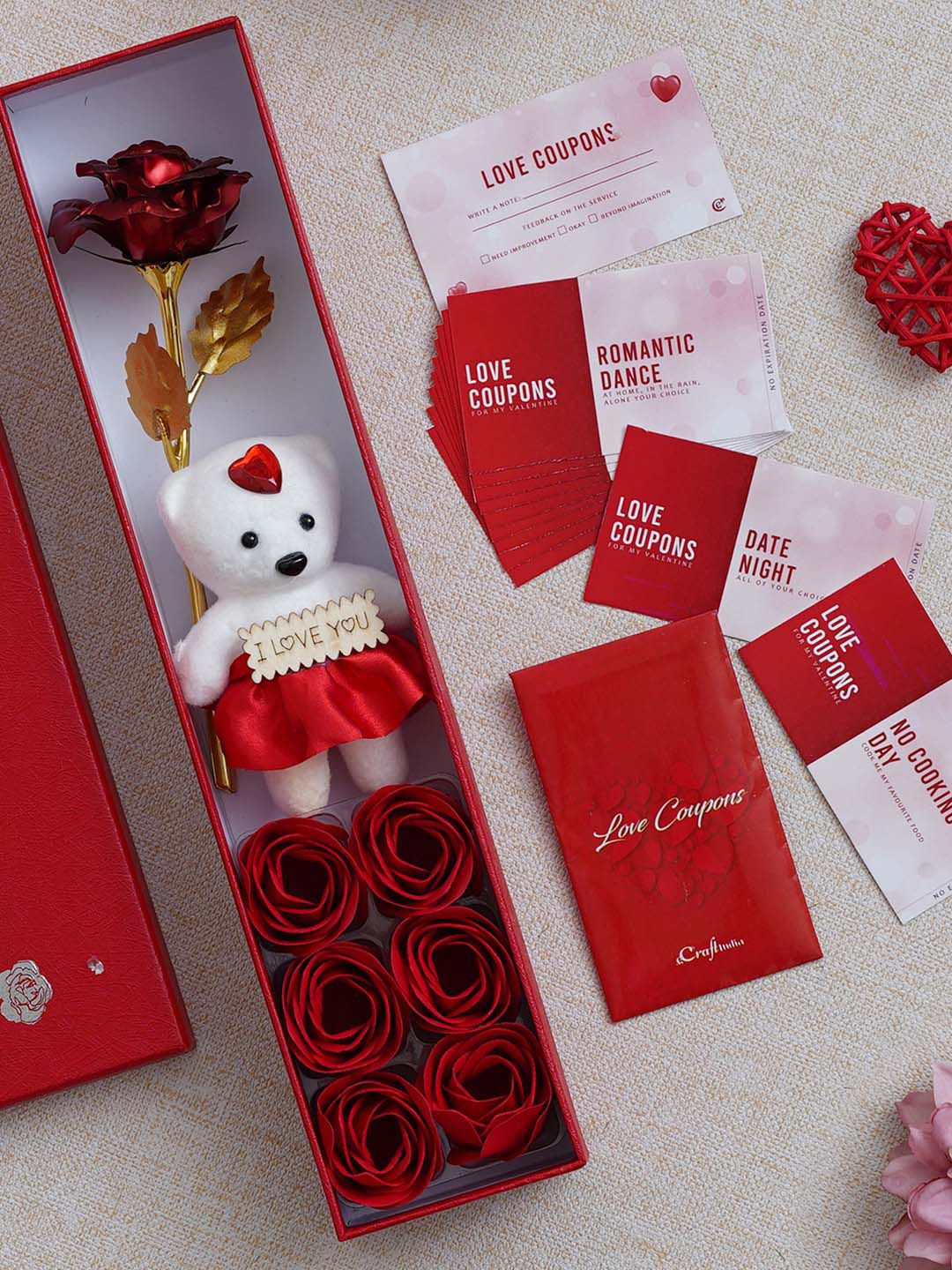 artisyn eCraftIndia Red & White 21 Pieces Valentine Gift Set Box-picture-24