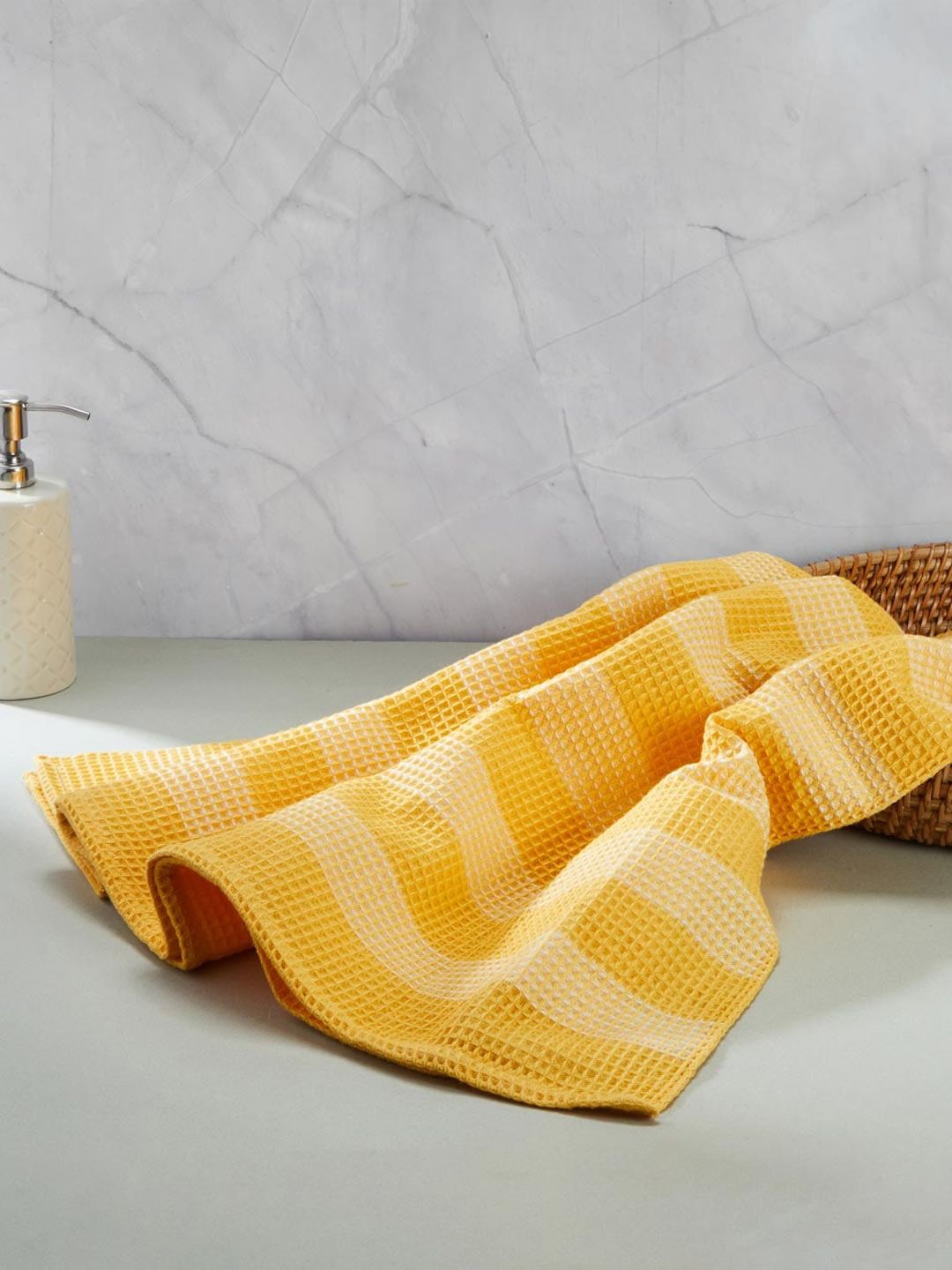 Fabindia Nyla Yellow Striped Cotton 200GSM Woven Hand Towel-image-30