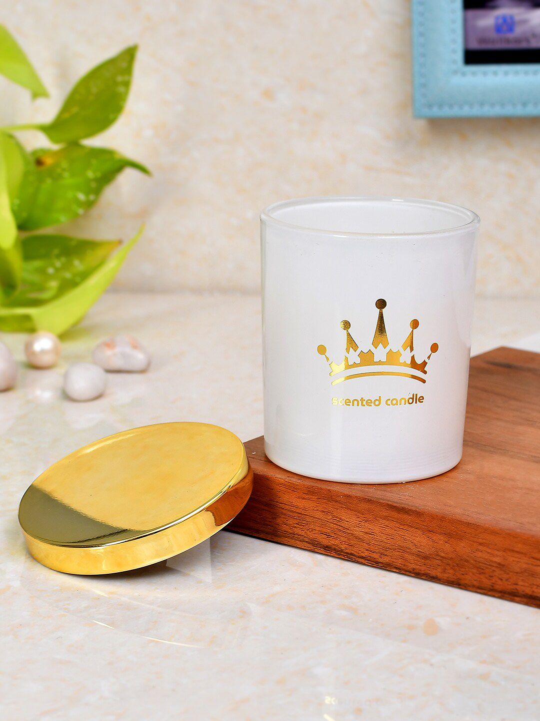 TAYHAA Wick Scented White & Gold Cylindrical Candle Jar With Lid-image-6