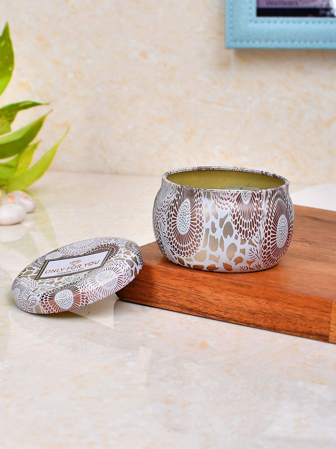TAYHAA White & Gold Printed 1-Wick Scented Candle Jar With Lid-picture-11