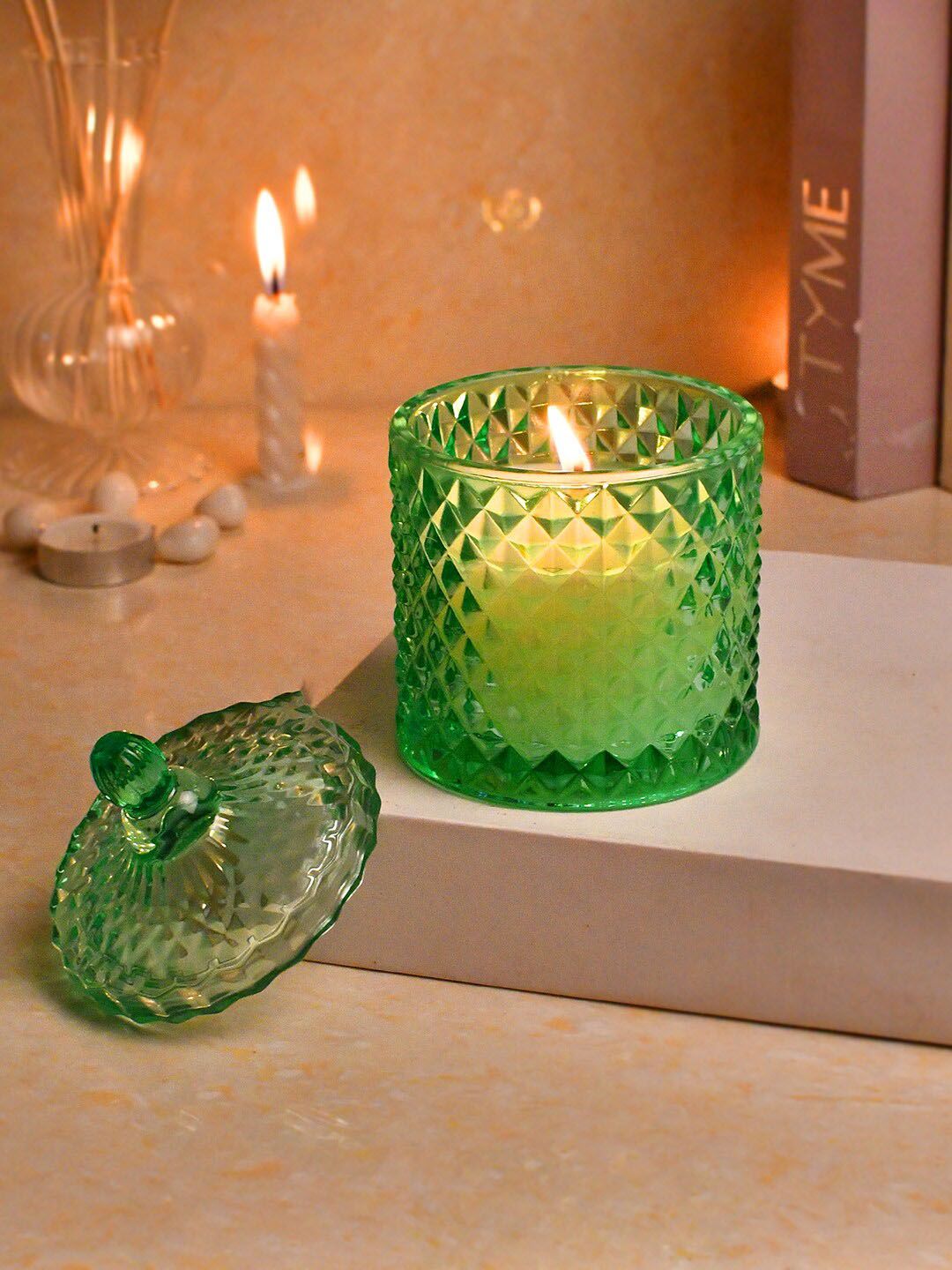 TAYHAA Green Aura Textured Scented Candle With Lid-image-10