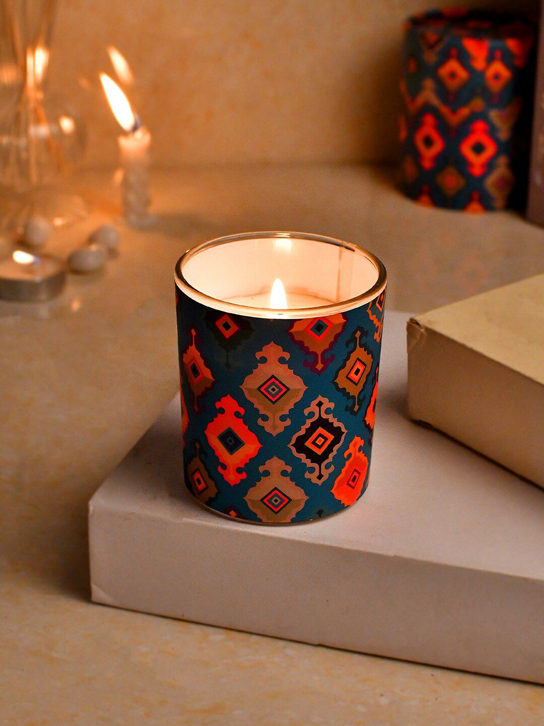TAYHAA Blue & Pink Printed Mindful Melodies Scented Candle With Jar-image-35