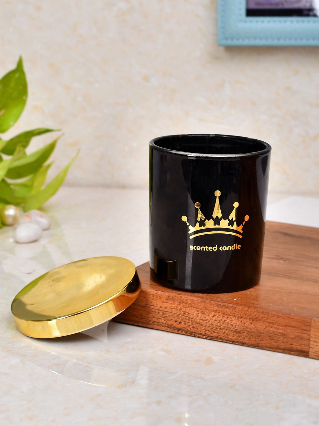 TAYHAA Black & Gold-Toned Scented Candle With Jar & Lid-image-36