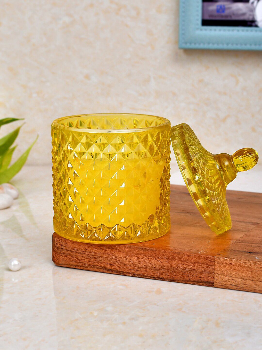 TAYHAA Yellow Textured Aura Scented Candle With Jar & Lid-image-46