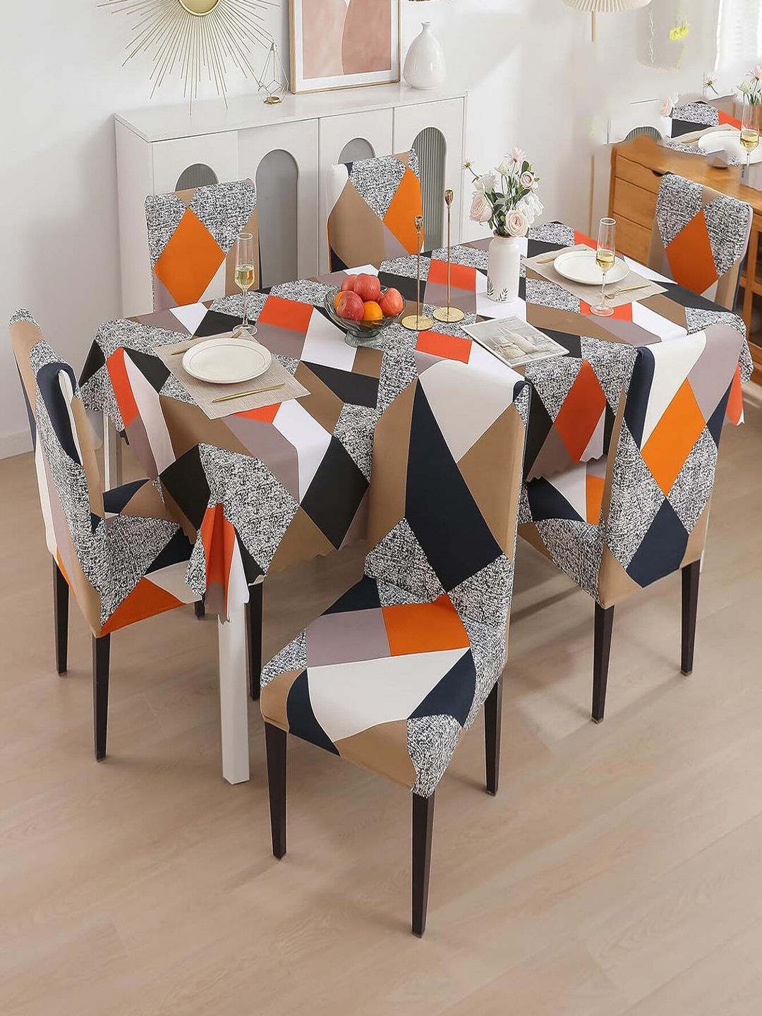 HOUSE OF QUIRK Black & Orange Printed Waterproof With 6 Chair & Table Covers-image-48