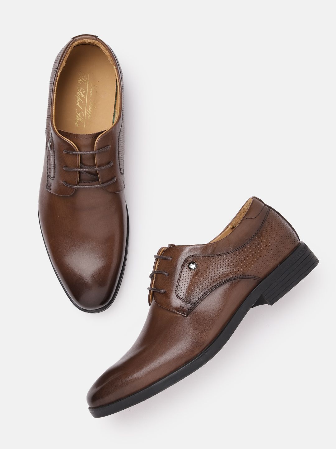 Louis Philippe Men Textured Detail Round-Toe Leather Formal Derbys-picture-34