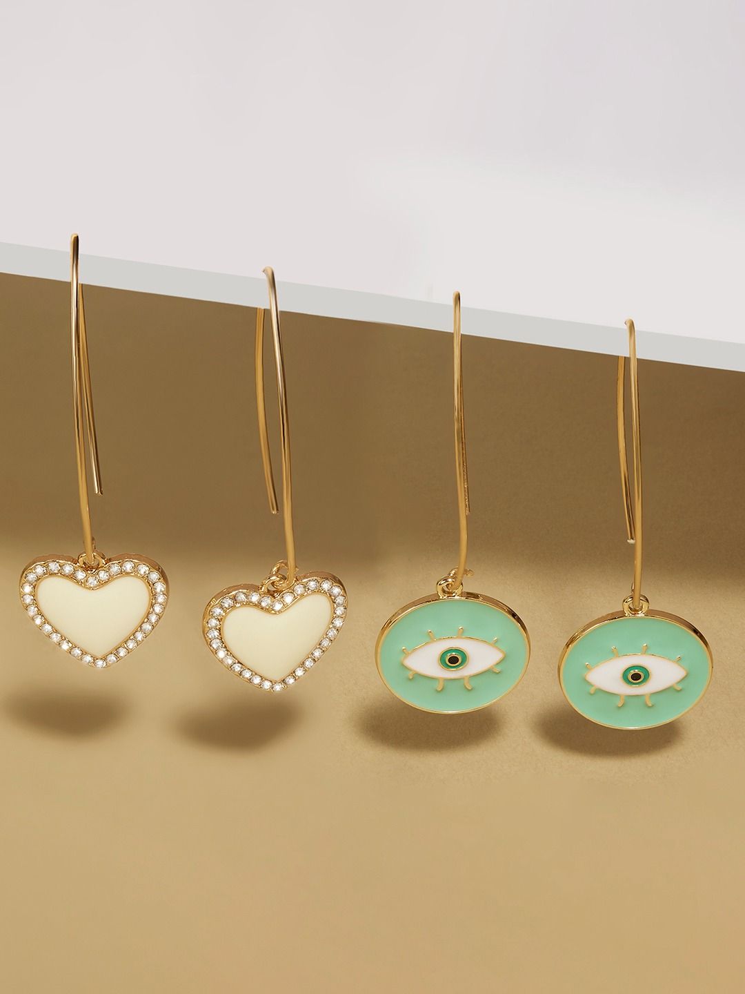 Zaveri Pearls Set Of 2 Gold-Plated Drop Earrings-picture-20