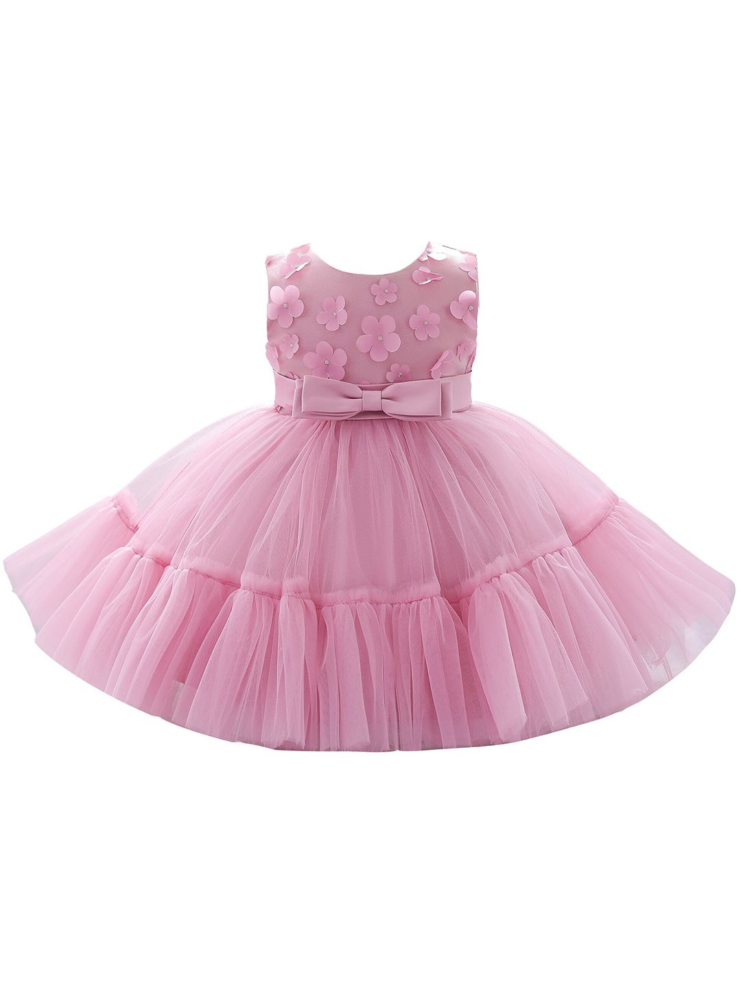 StyleCast Girls Pink Floral Self Design Bow Detail Tulle Net Fit & Flare Dress-image-36