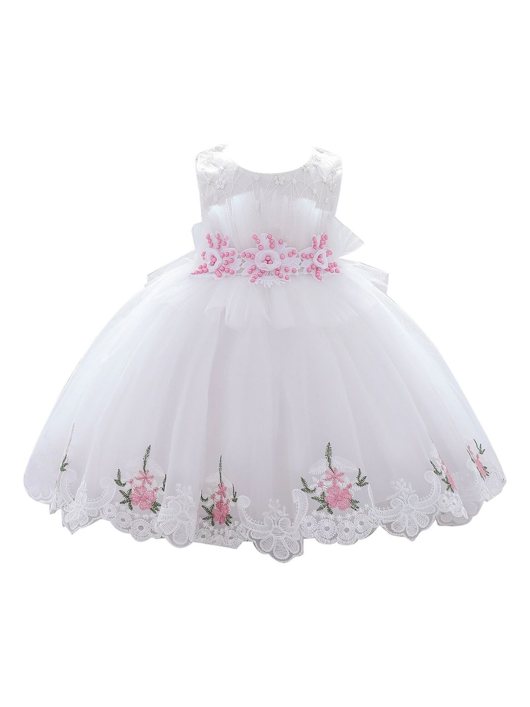 StyleCast Girls White Embellished Puff Sleeve Cotton Fit & Flare Dress-image-26