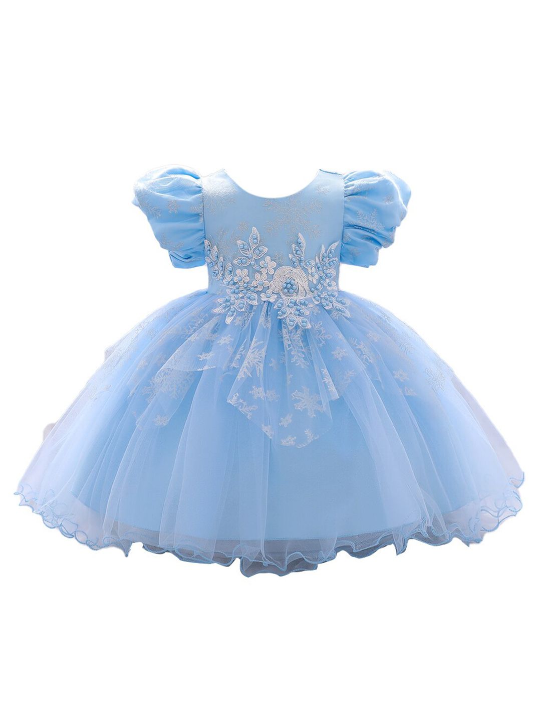 StyleCast Girls Blue Embellished Puff Sleeve Cotton Fit & Flare Dress-image-30