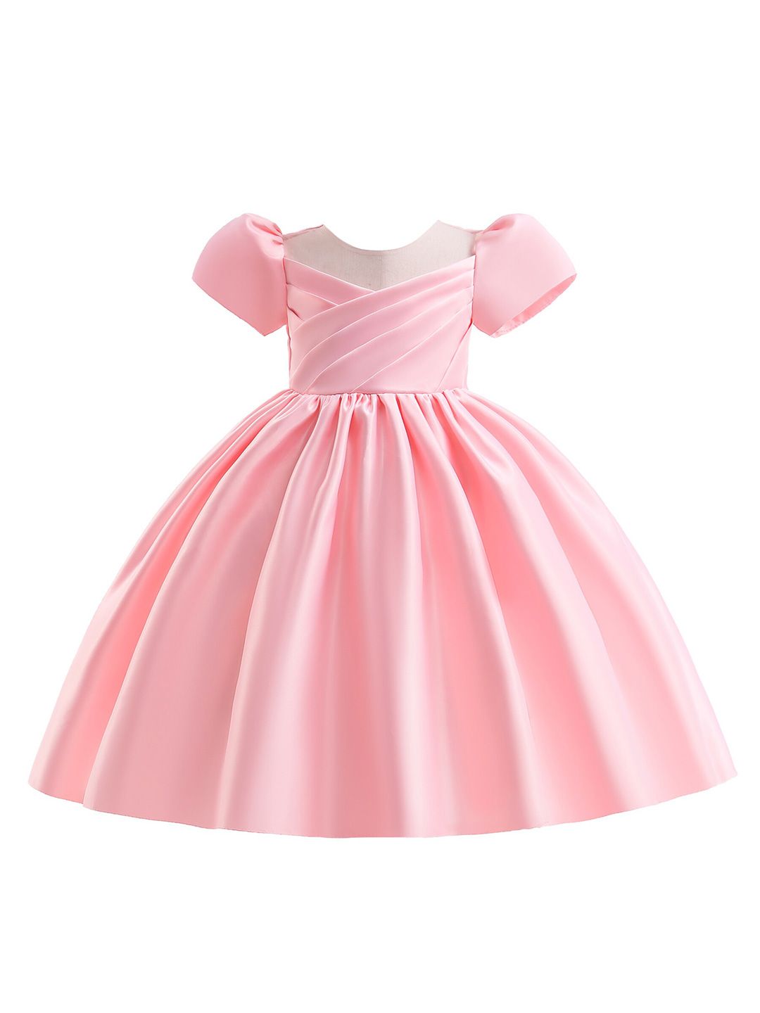 StyleCast Girls Pink Puff Sleeves Gathered or Pleated Fit & Flare Midi Dress-picture-19