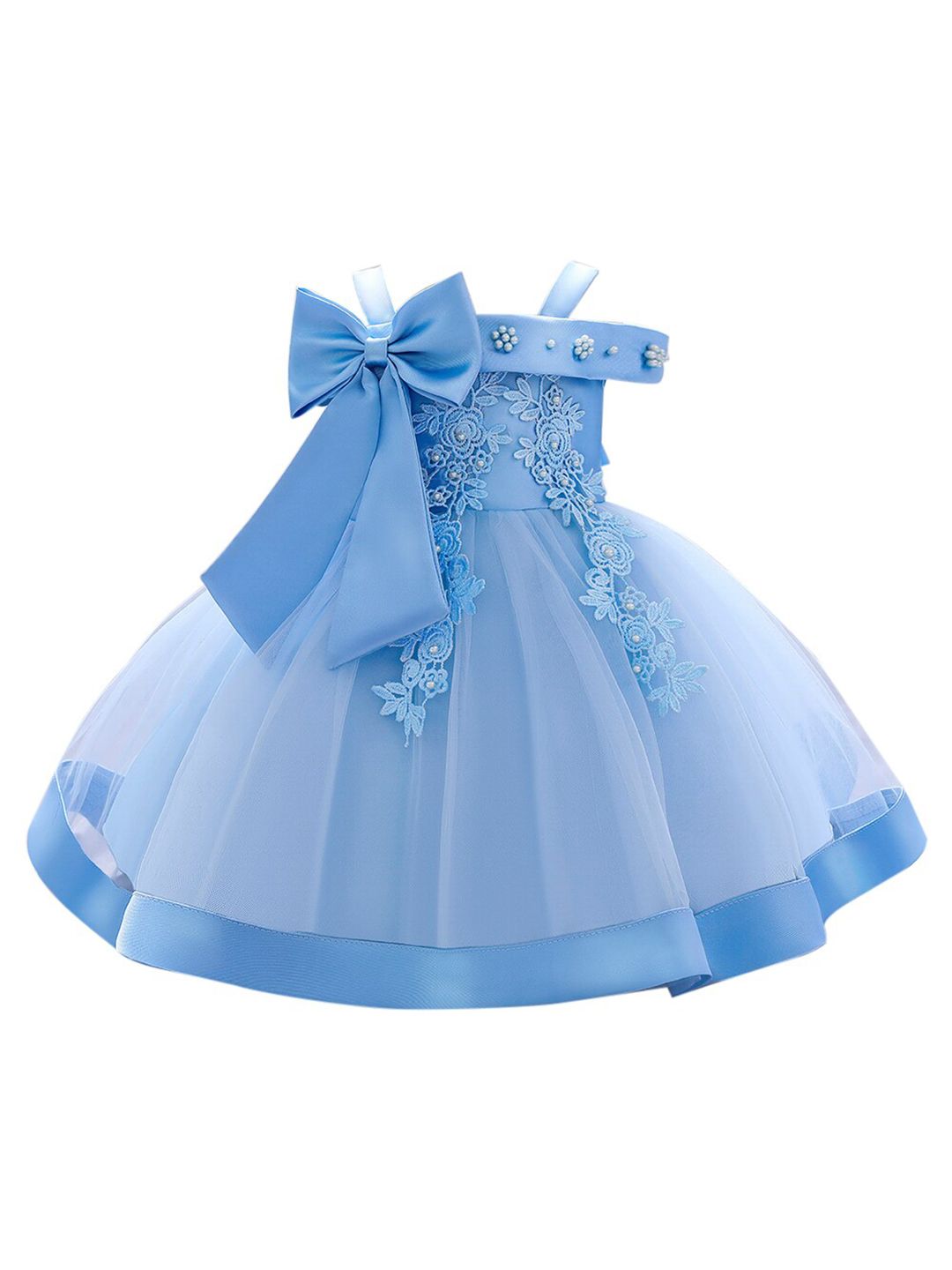 StyleCast Blue & white Embellished Embroidered Cold-Shoulder Fit & Flare Dress-picture-19