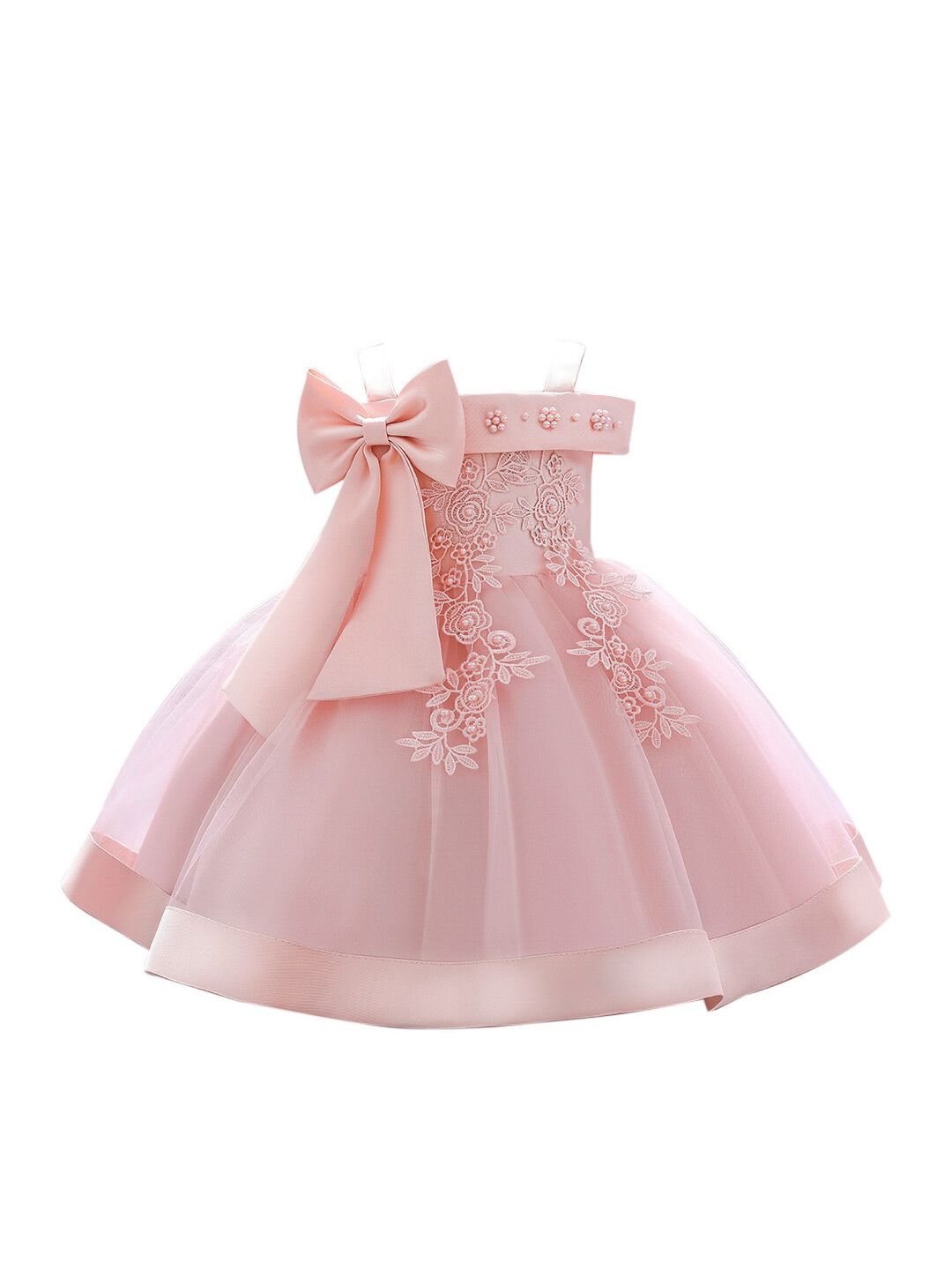 StyleCast Girls Pink Embellished Bow Cold-Shoulder Fit & Flare Dress-picture-41