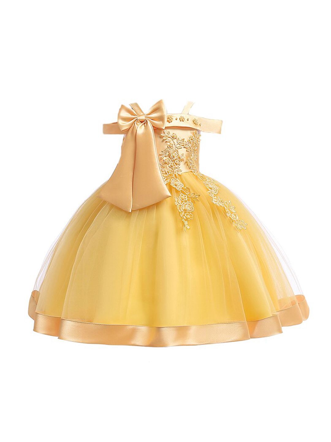 StyleCast Yellow Embellished Cold-Shoulder Bow Detail Fit & Flare Dress-image-43