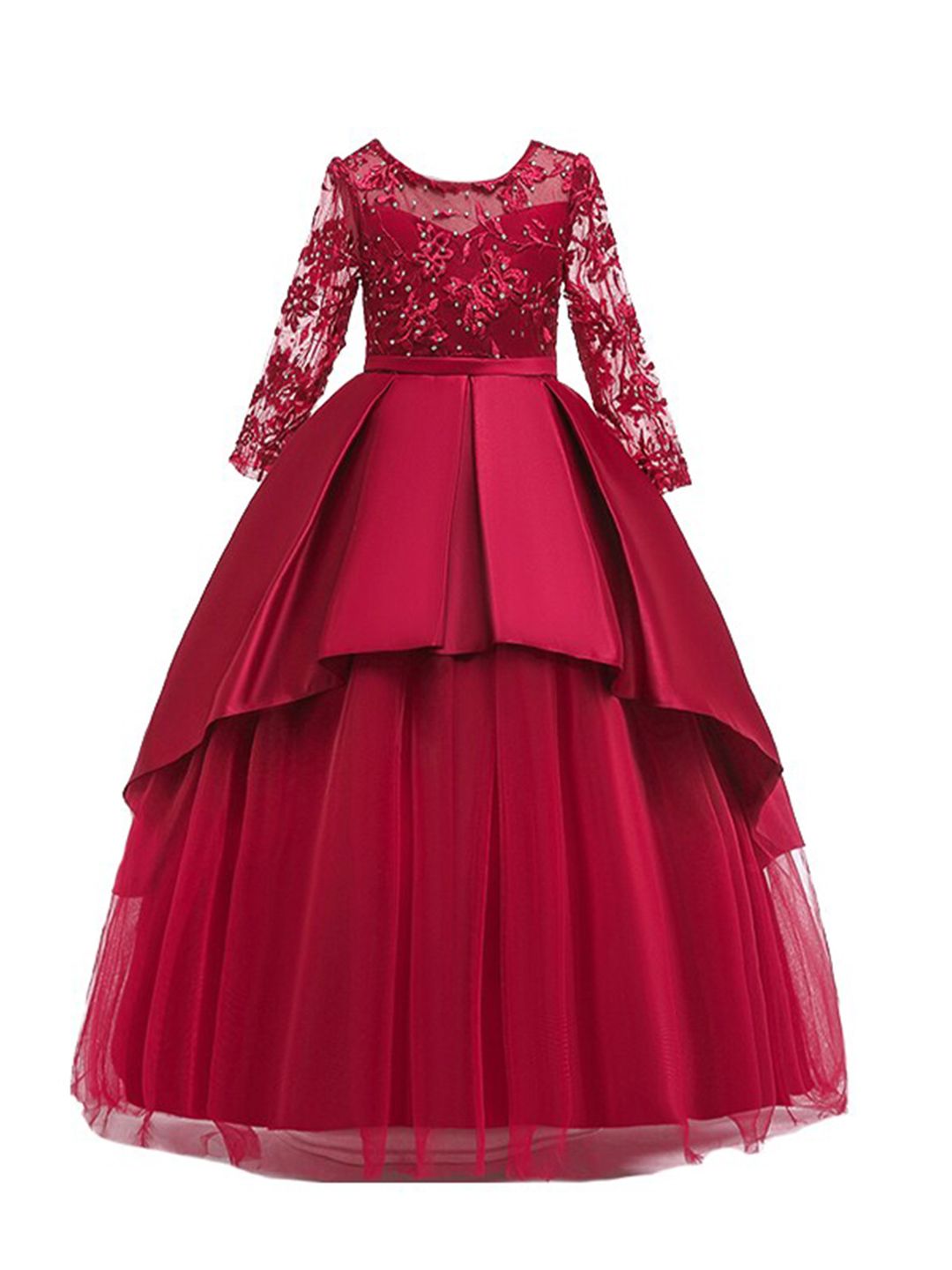 StyleCast Girls Red Floral Embroidered Layered Gown Dress-picture-10