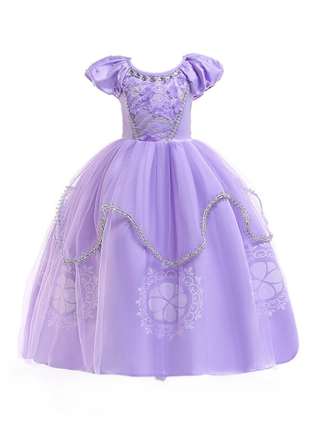 StyleCast Girls Purple Embellished Applique Detail Puff Sleeves Cotton Fit and Flare Dress-picture-13