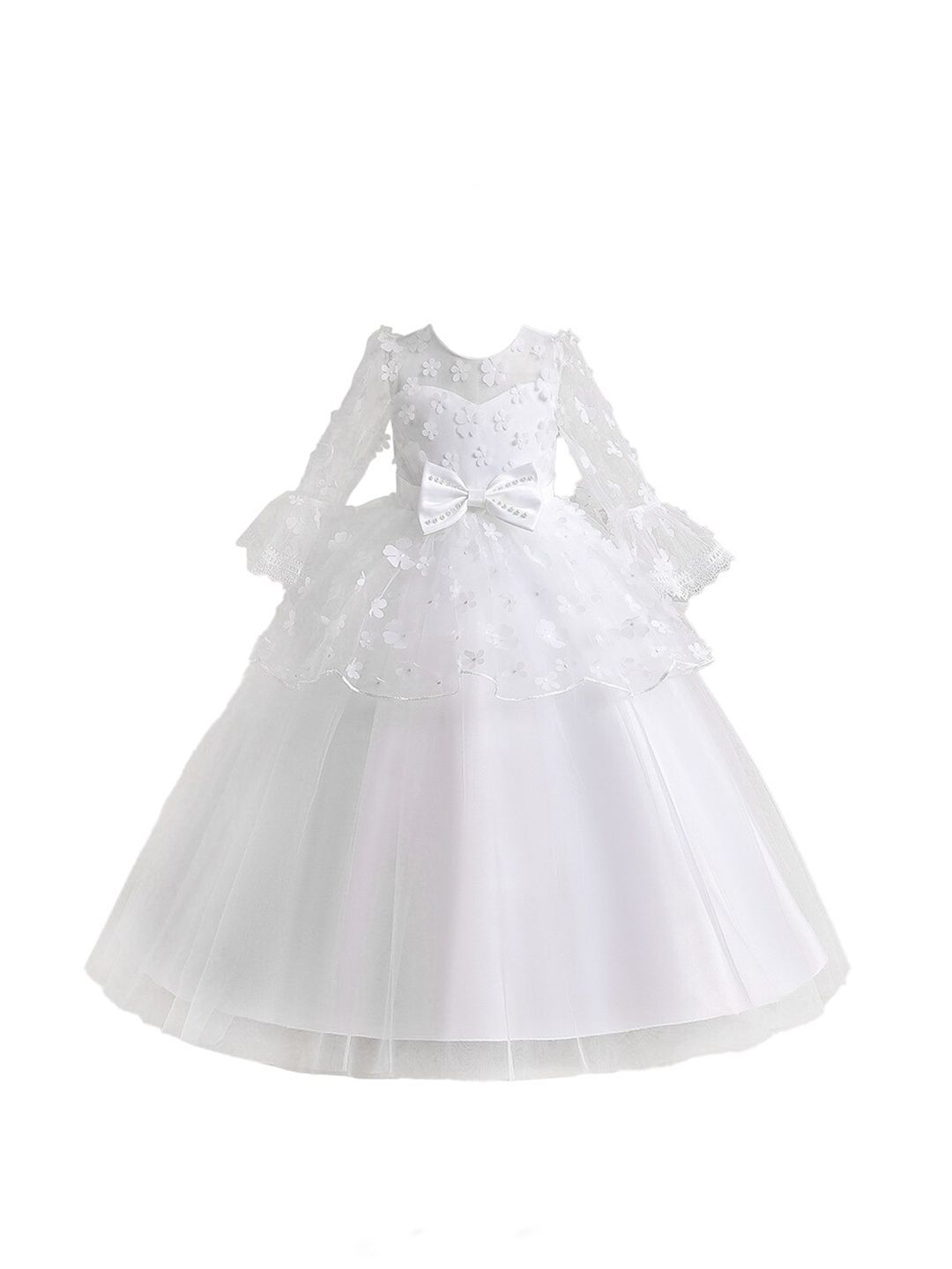 StyleCast White Self Design Bell Sleeve Gown Dress-picture-16