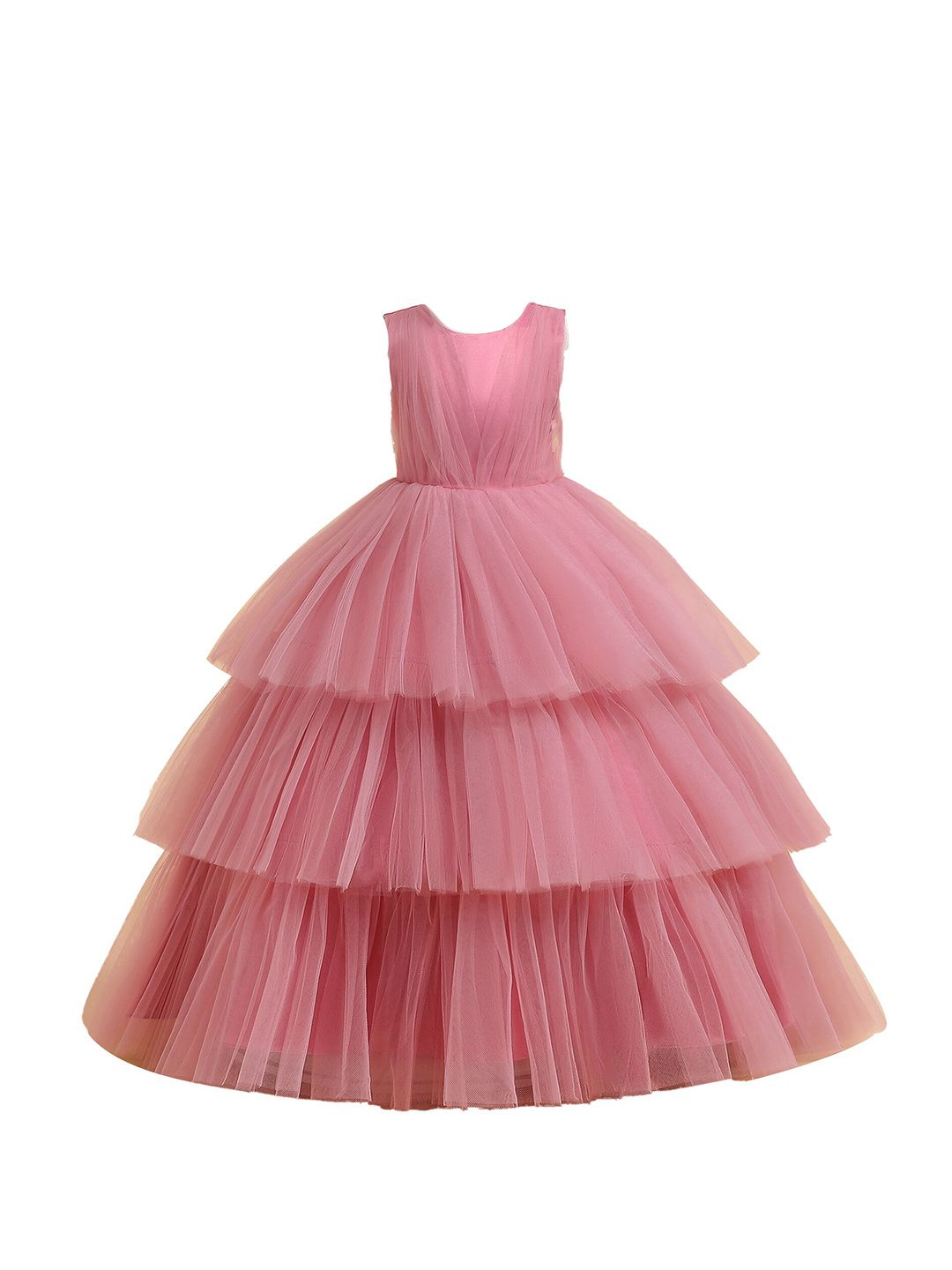 StyleCast Girls Pink Round Neck Layered Gown Dress-image-2