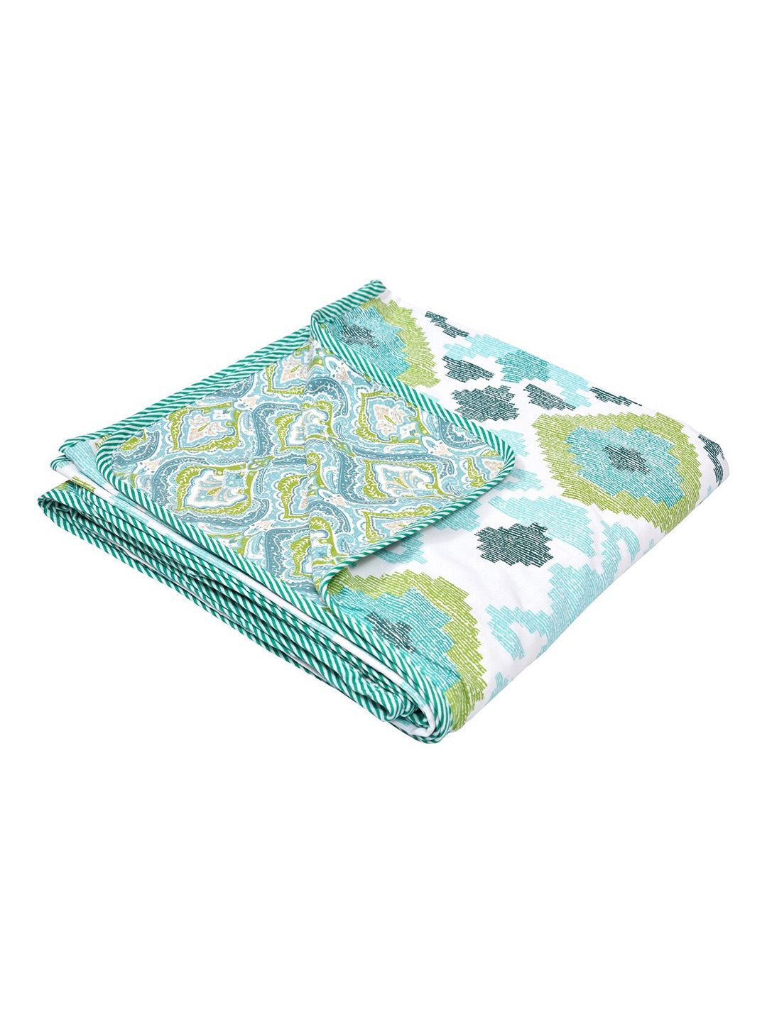 Jinaya's White & Blue Mild Winter Pure Cotton 210 GSM Reversible Double Bed Dohar-image-32