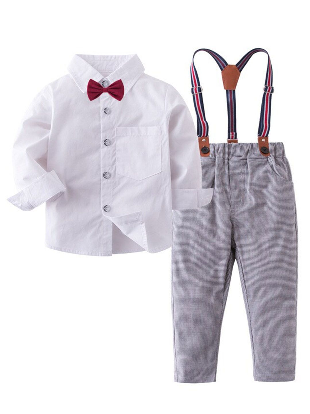 StyleCast Infant Boys White Shirt And Checked Trousers With Suspenders-picture-16