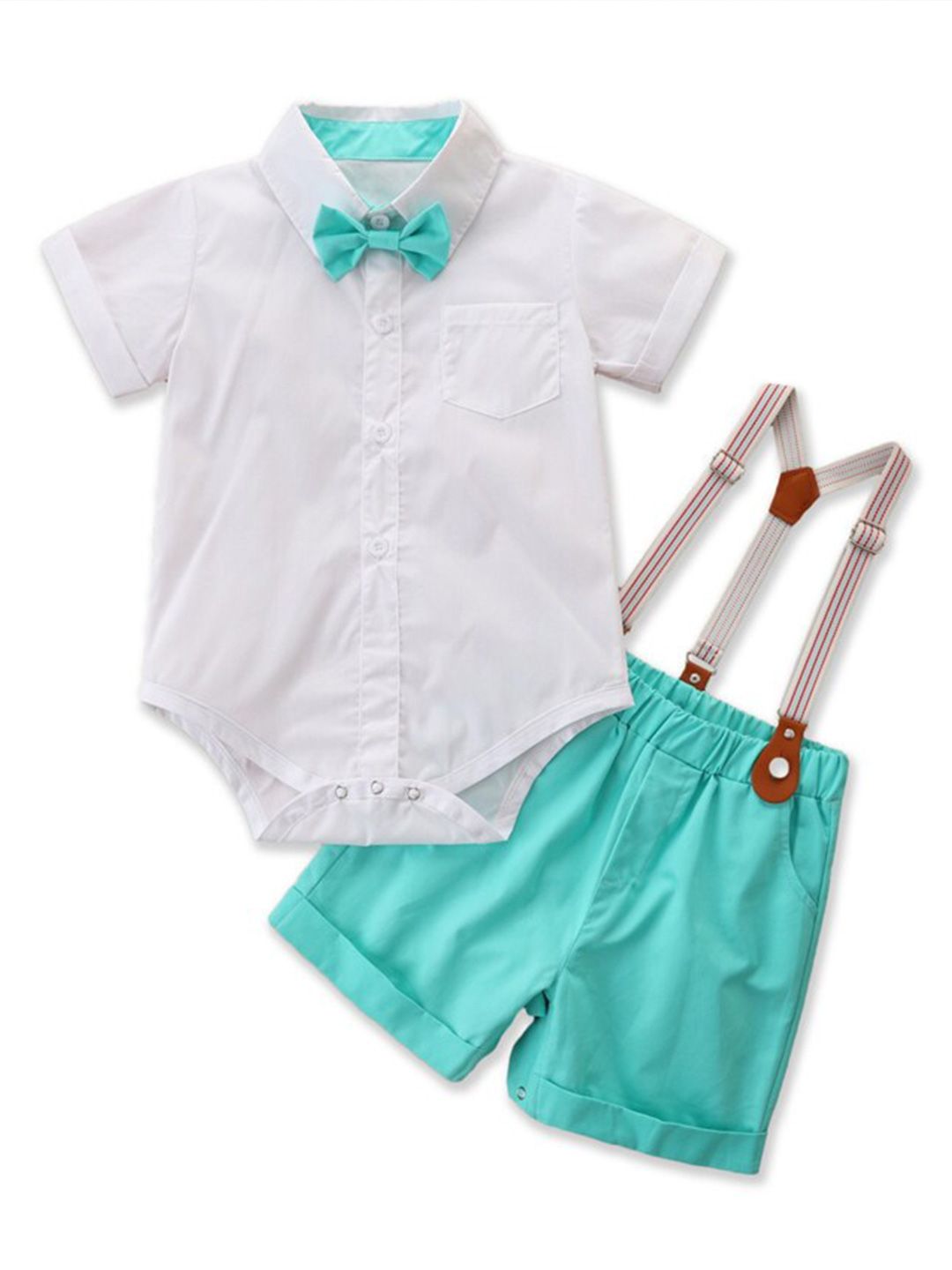 StyleCast Infant Boys White Bodysuit Style Pure Cotton Shirt And Shorts With Suspenders-picture-17