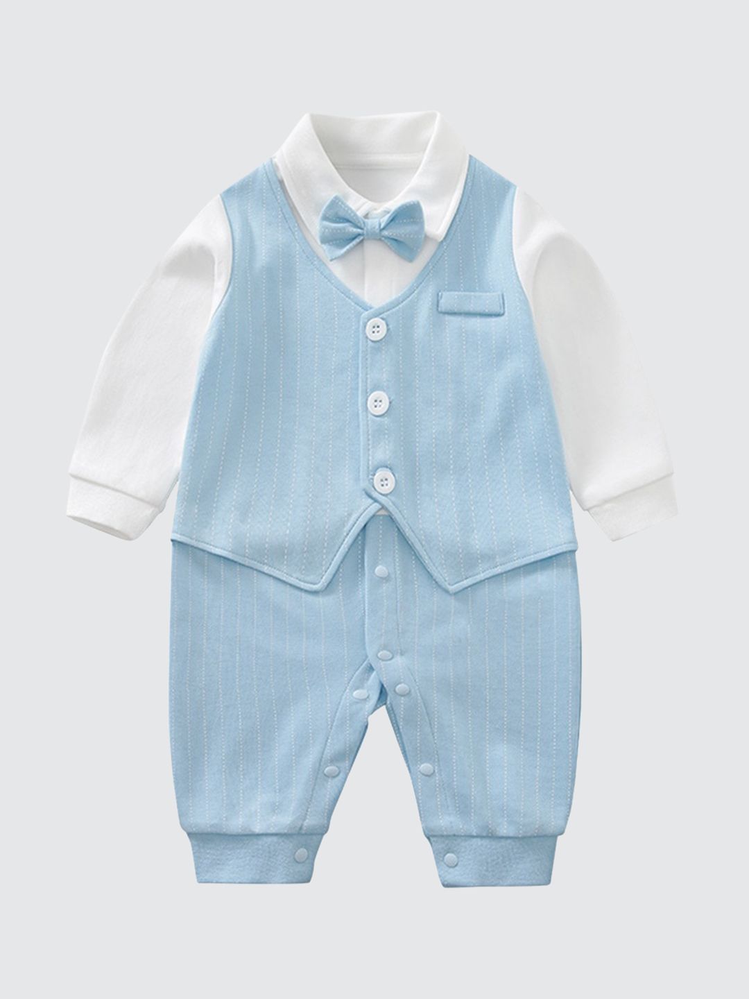 StyleCast Infant Boys Blue & White Shirt Collar Cotton Rompers-picture-11