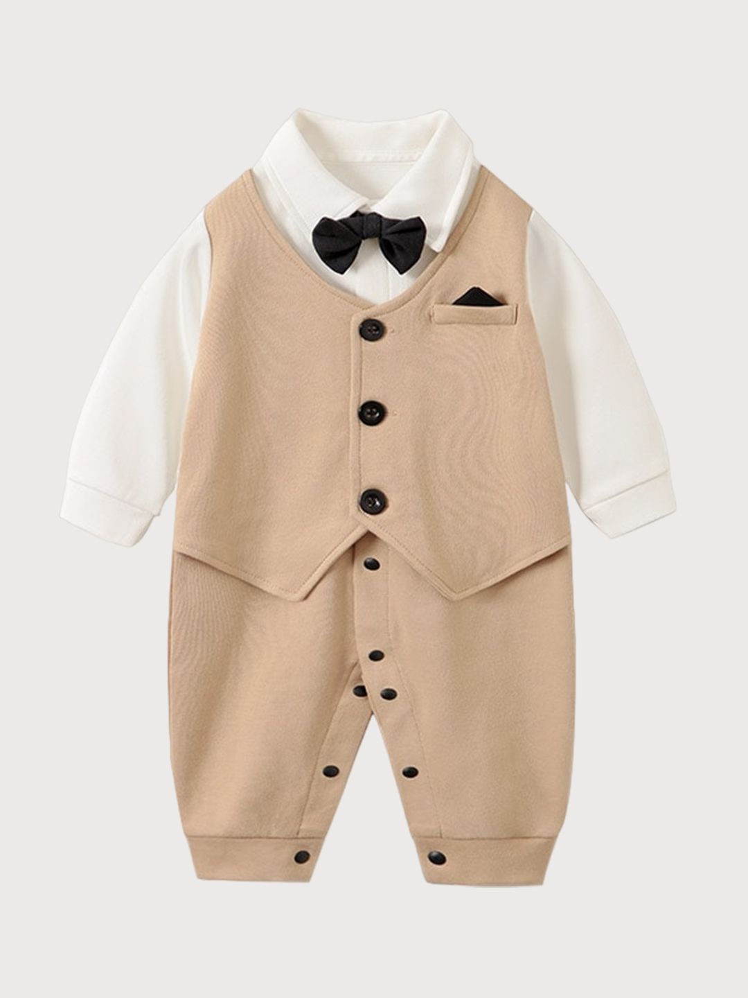 StyleCast Infant Boys Beige & White Cotton Rompers-picture-29