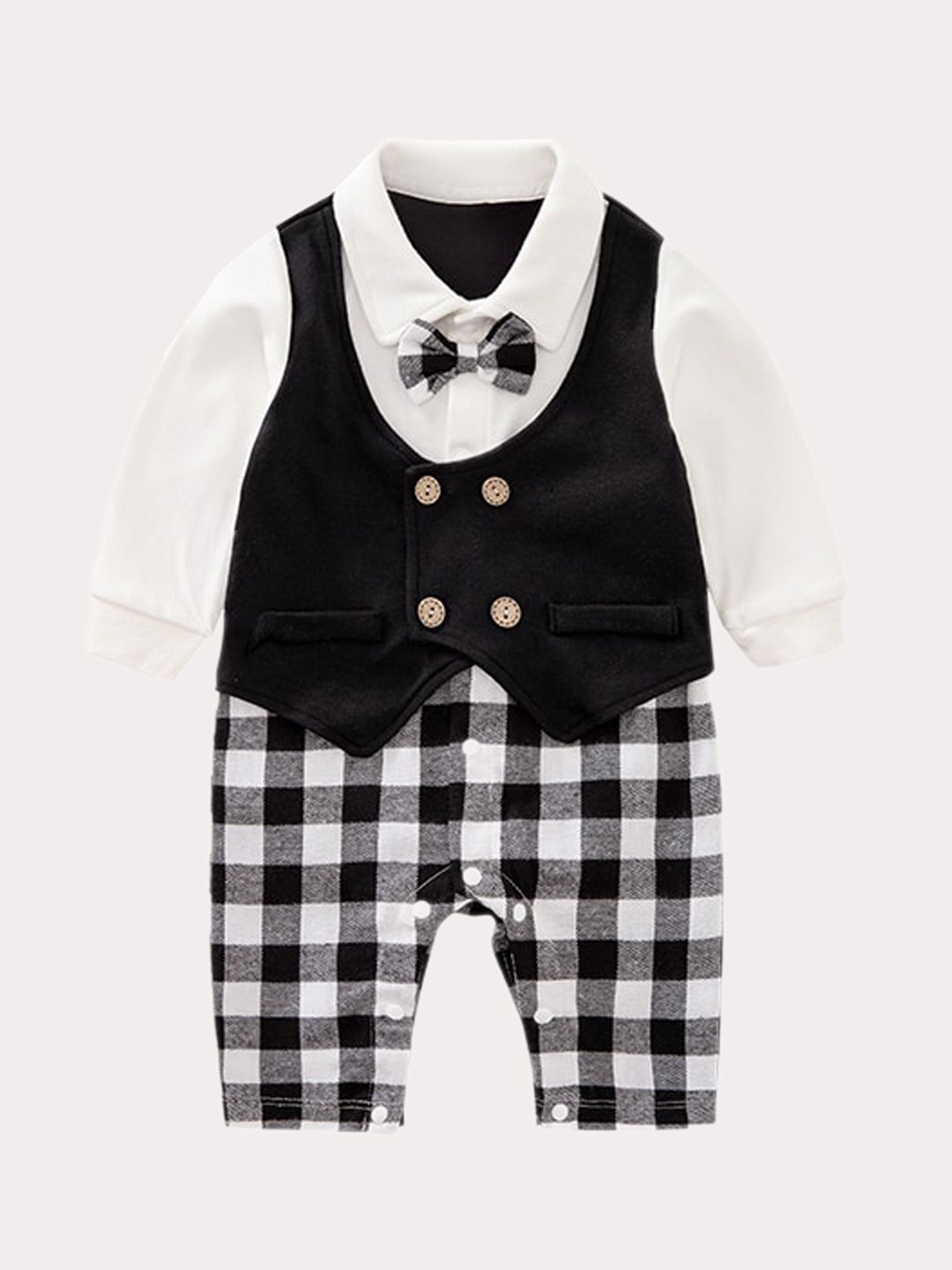 StyleCast Infant Boys Black & White Checks Pure Cotton Rompers-picture-27
