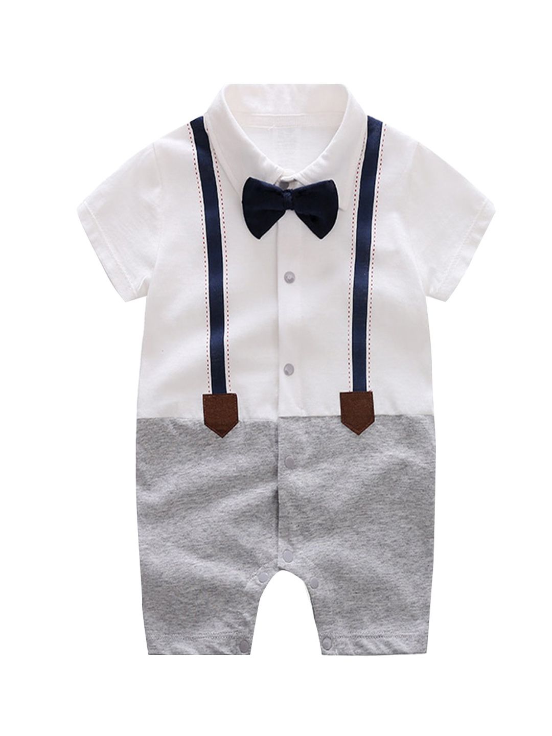 StyleCast Infant Boys White & Black Cotton Rompers With Bow-picture-24