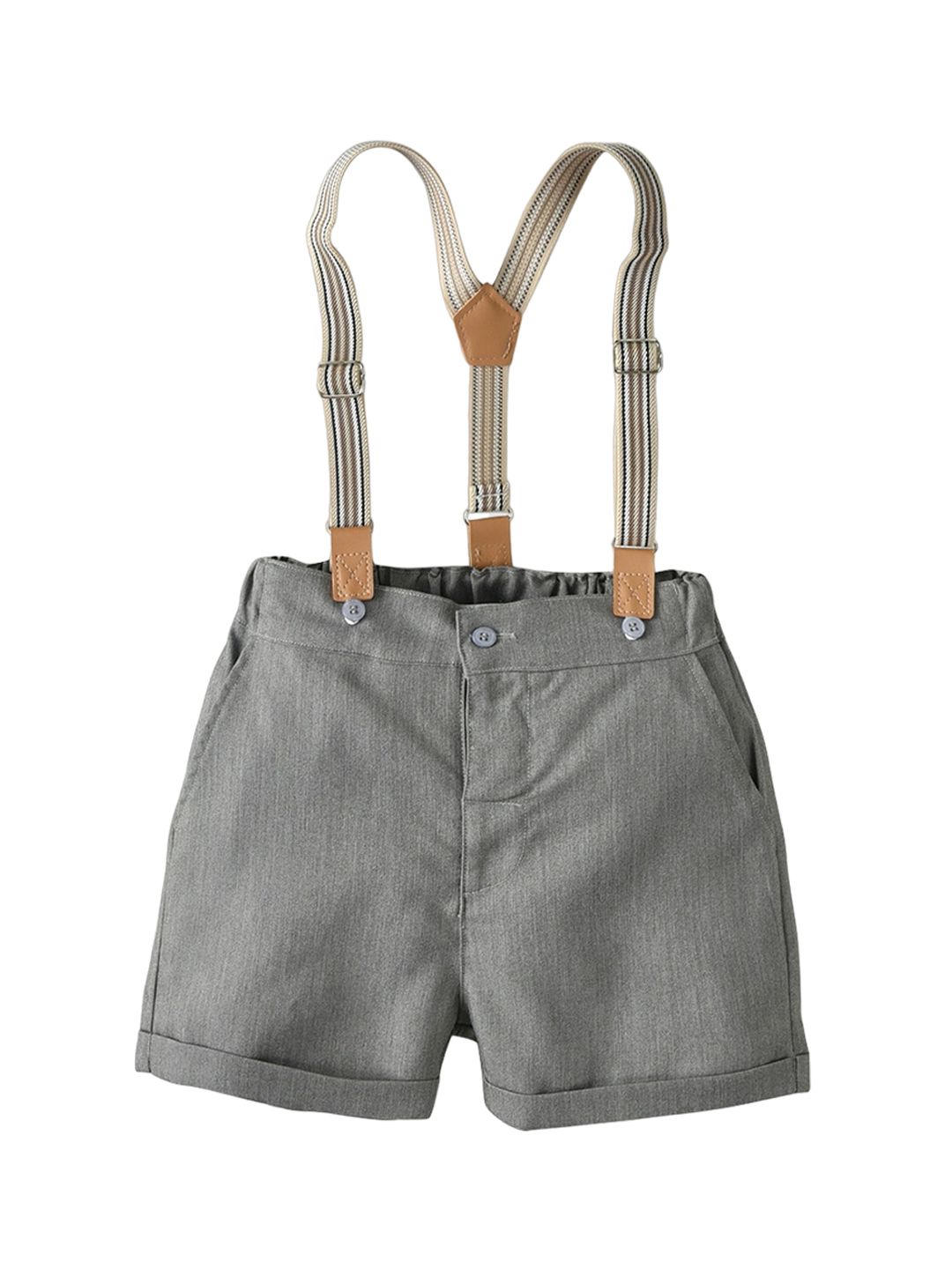 StyleCast Boys Grey Mid-Rise Loose Fit Rapid-Dry Cotton Denim Shorts With Suspender-picture-23