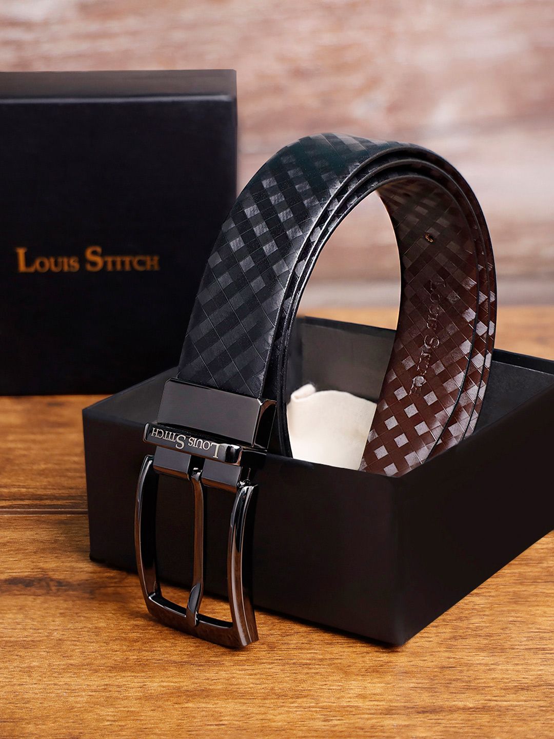 LOUIS STITCH Men Textured Leather Reversible Formal Belt-picture-57
