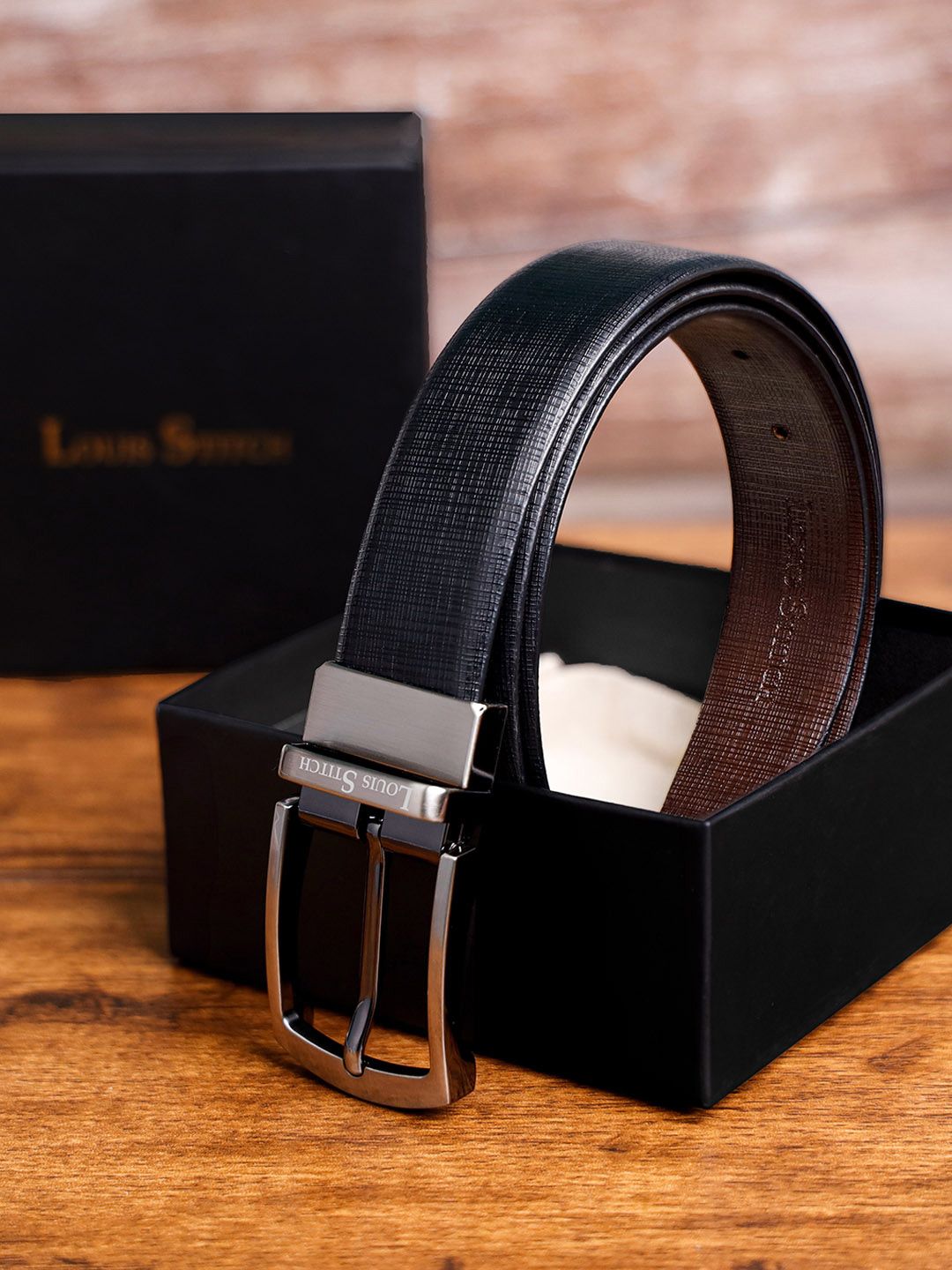 LOUIS STITCH Men Textured Leather Reversible Formal Belt-picture-28
