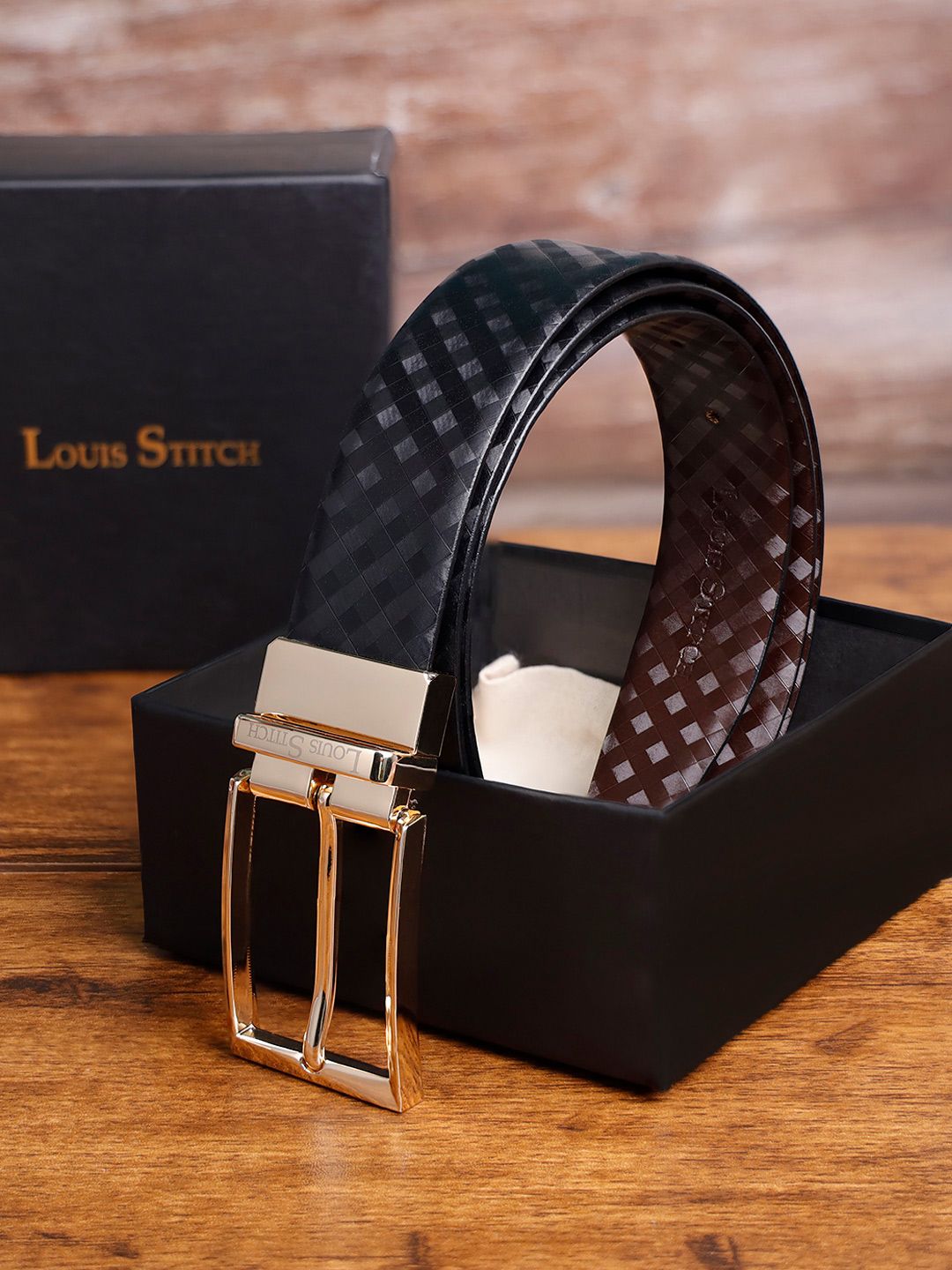 LOUIS STITCH Men Textured Leather Reversible Belt-picture-34