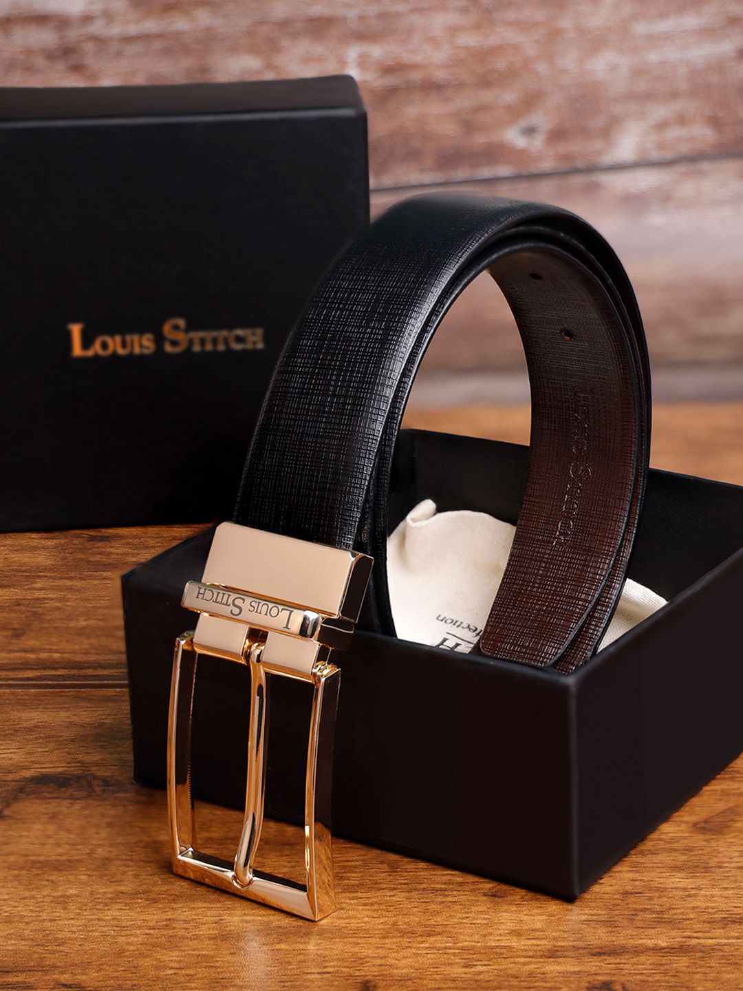 LOUIS STITCH Men Textured Leather Reversible Formal Belt-picture-34