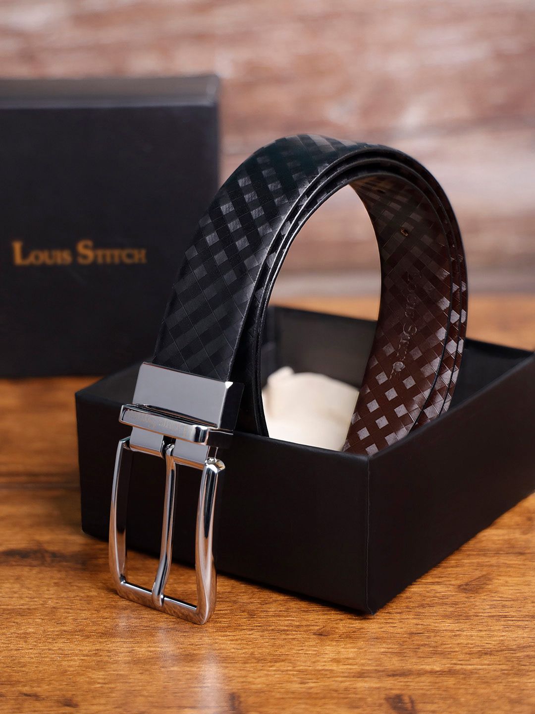 LOUIS STITCH Men Textured Leather Reversible Formal Belt-picture-29