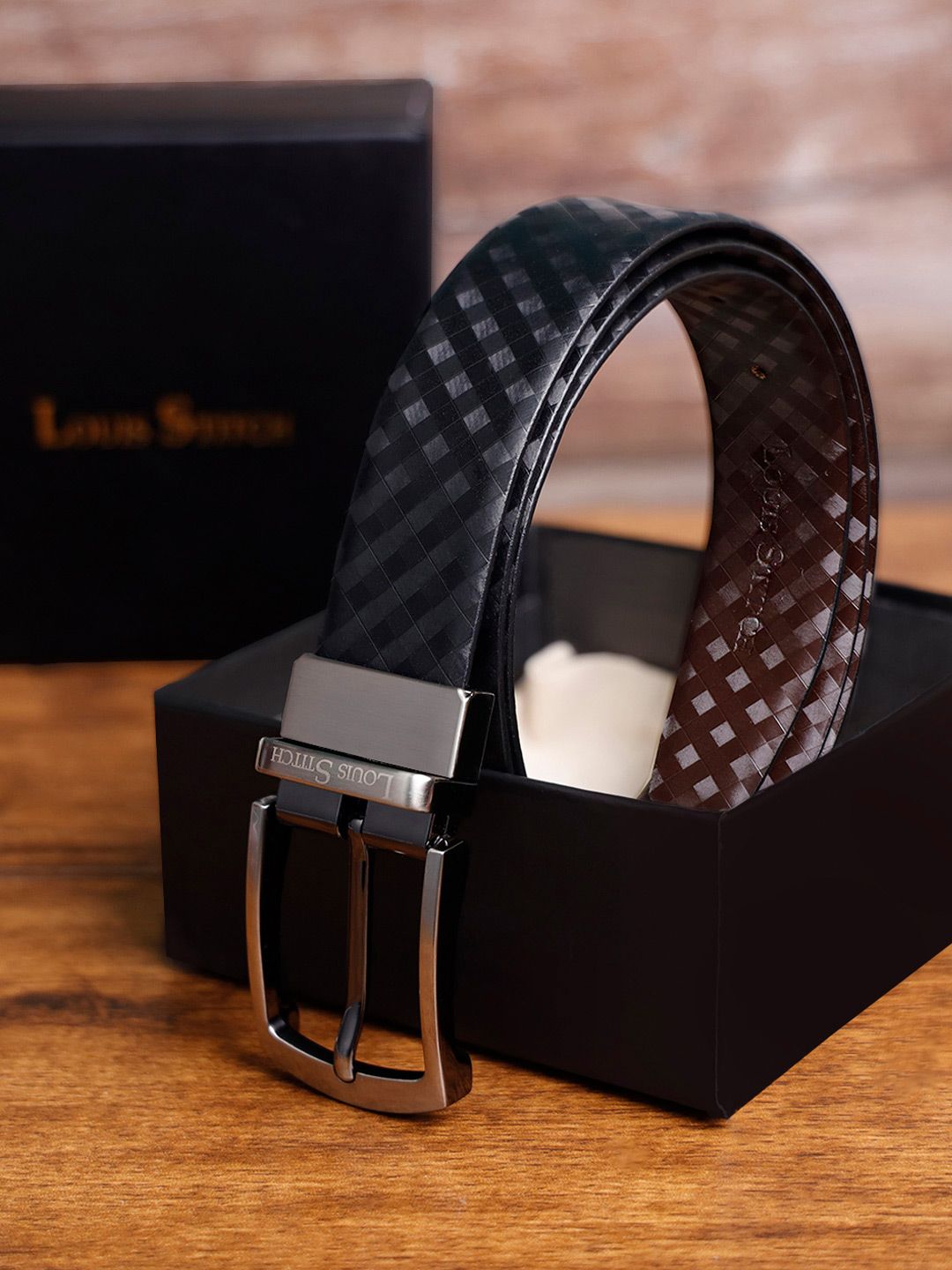 LOUIS STITCH Men Textured Leather Reversible Formal Belt-picture-26