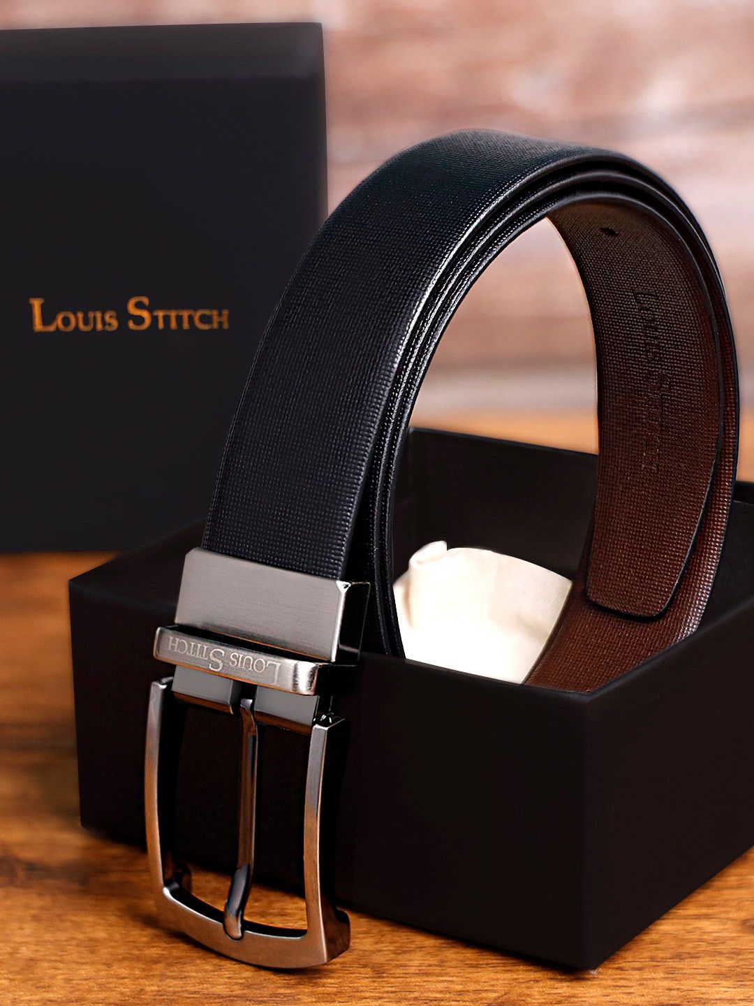 LOUIS STITCH Men Textured Leather Reversible Formal Belt-picture-38