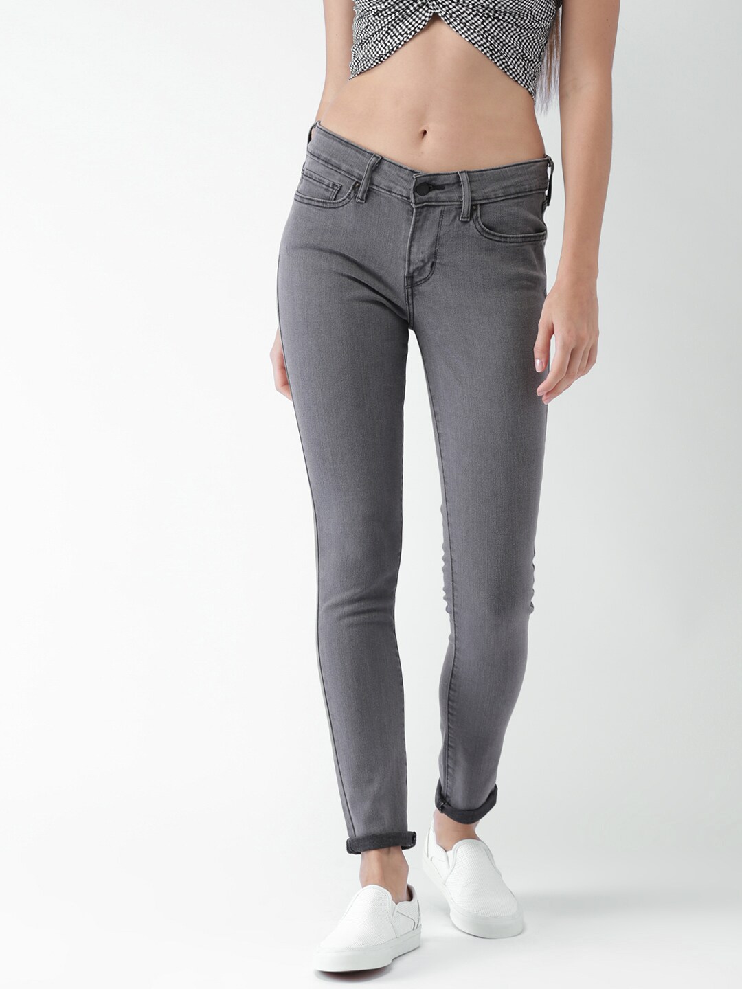 Levis Women Grey Skinny Fit Mid-Rise Clean Look 711 Skinny Jeans