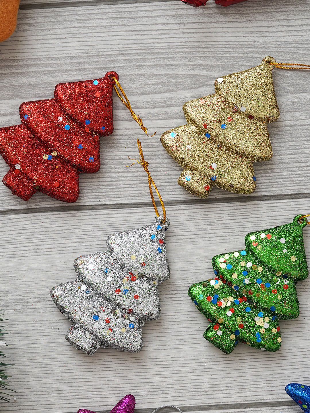 artisyn eCraftIndia Red & Silver Toned 4 Pcs Sparkly Christmas Trees-picture-30