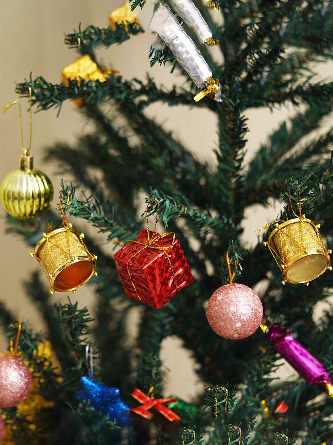 eCraftIndia Pink & Red Balls, Gifts, Drums Christmas Tree Festive Decor-image-11