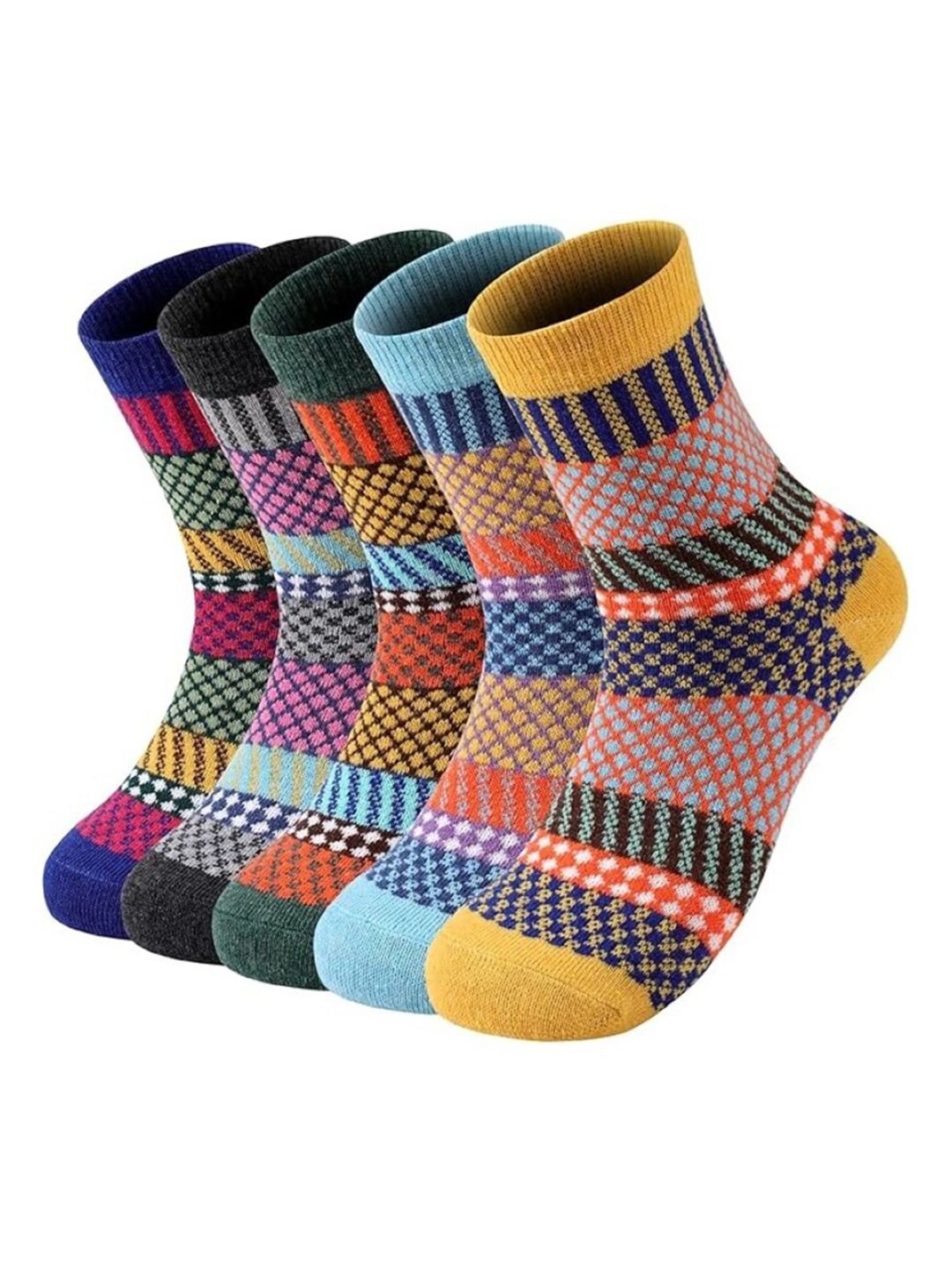 EL REGALO Pack Of 5 Patterned Calf Length Socks-picture-44