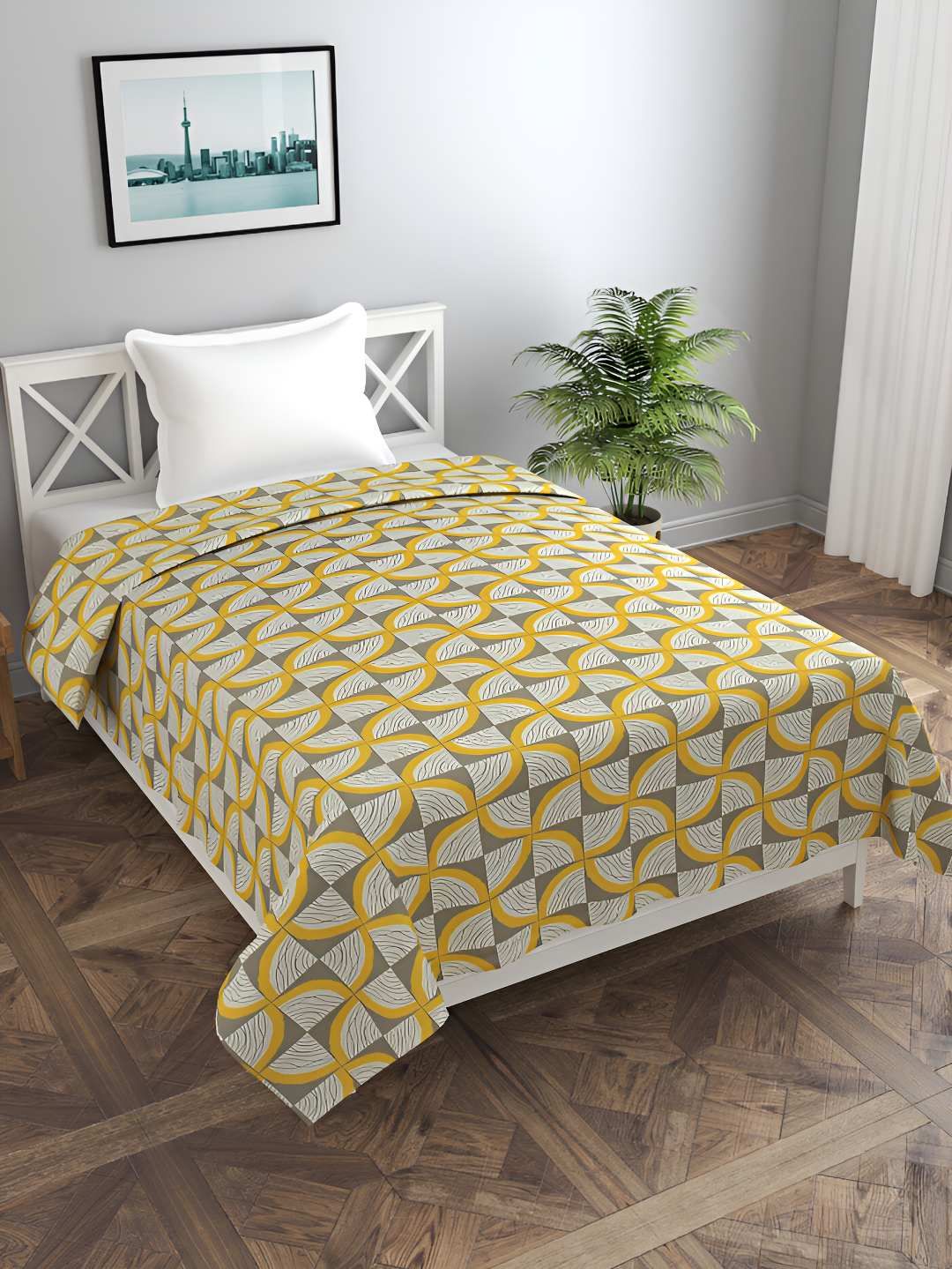 BREVARD Yellow & Grey Geometric Printed Single Duvet Cover-picture-32