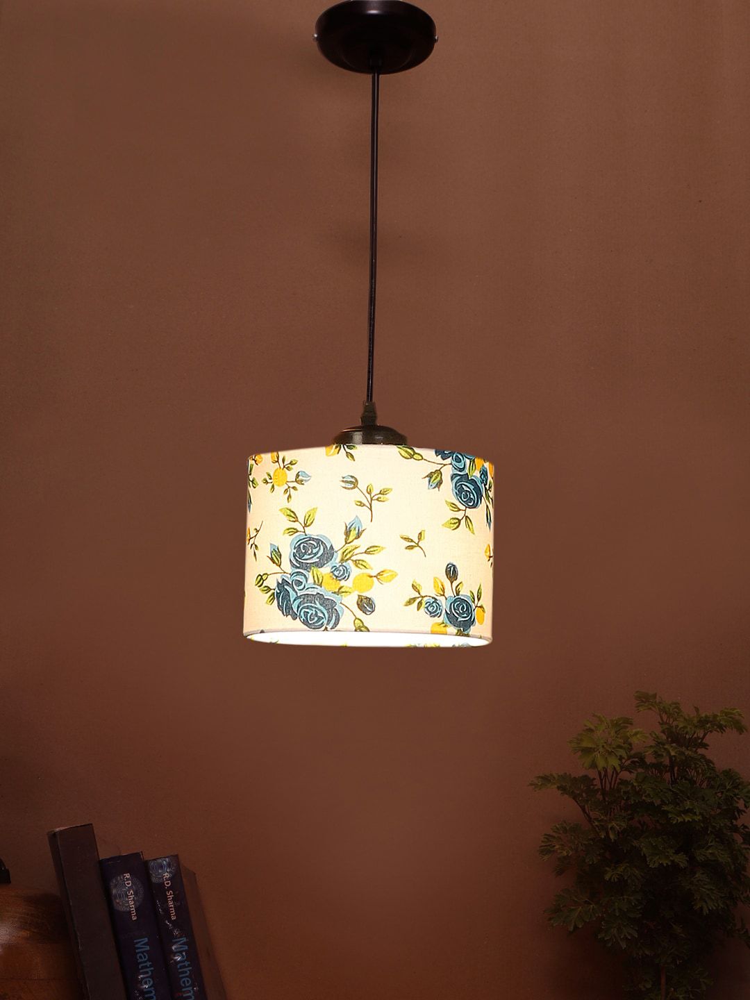 Devansh White and Blue Floral Printed Adjustable Cord Cotton Shade Hanging Lamp-picture-20