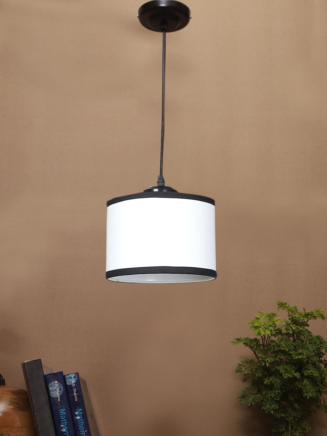 Devansh White & Black Cylinder Shaped Cotton Shade Ceiling Lamp-picture-11