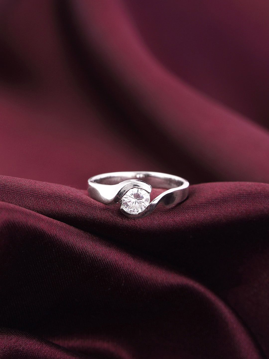 GIVA 925 Sterling Silver Rhodium-Plated Stone-Studded Twist Finger Ring-picture-34