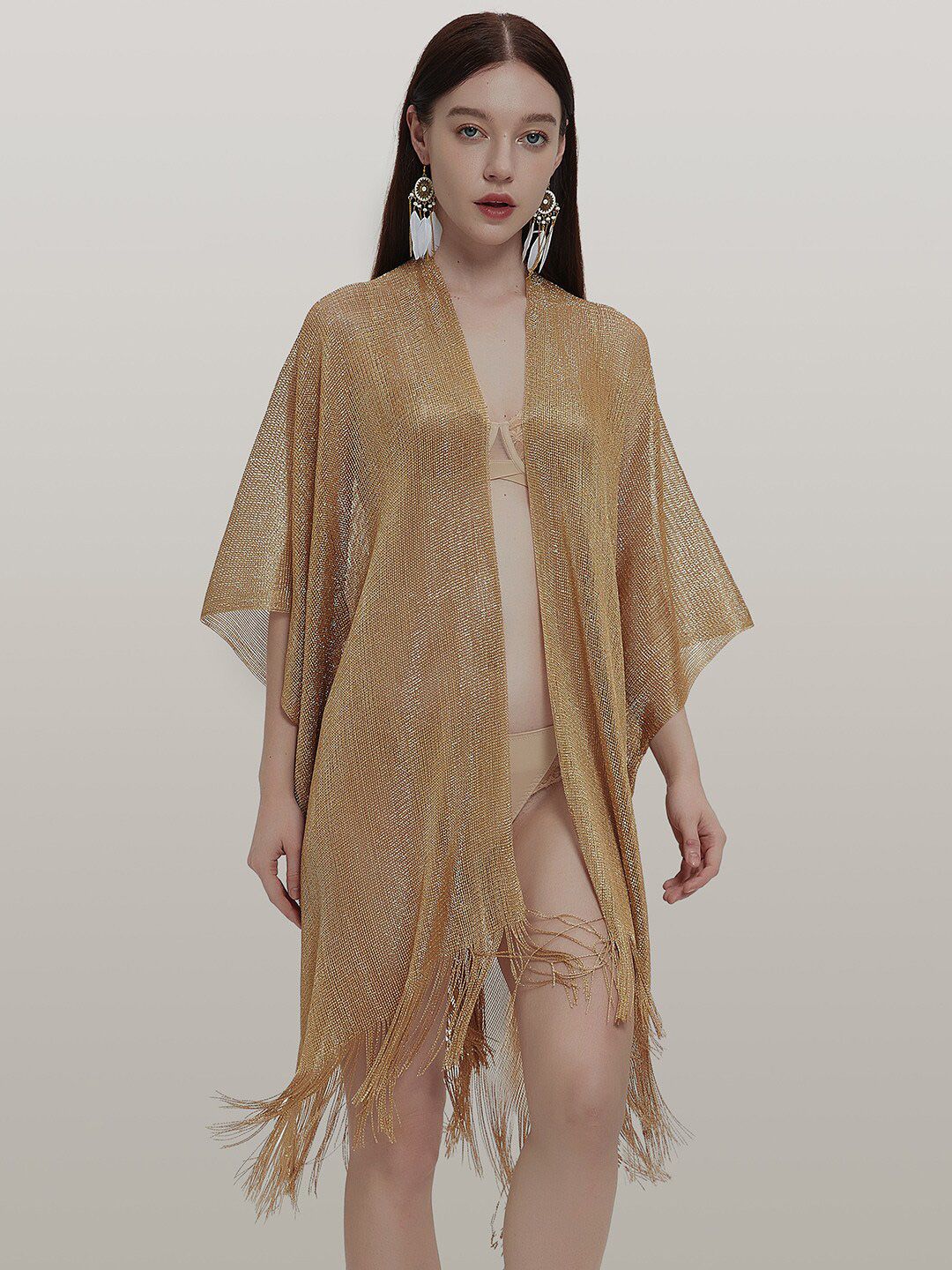 JC Collection V-Neck Fringed Hemline Swimwear Cover Up Top-picture-41